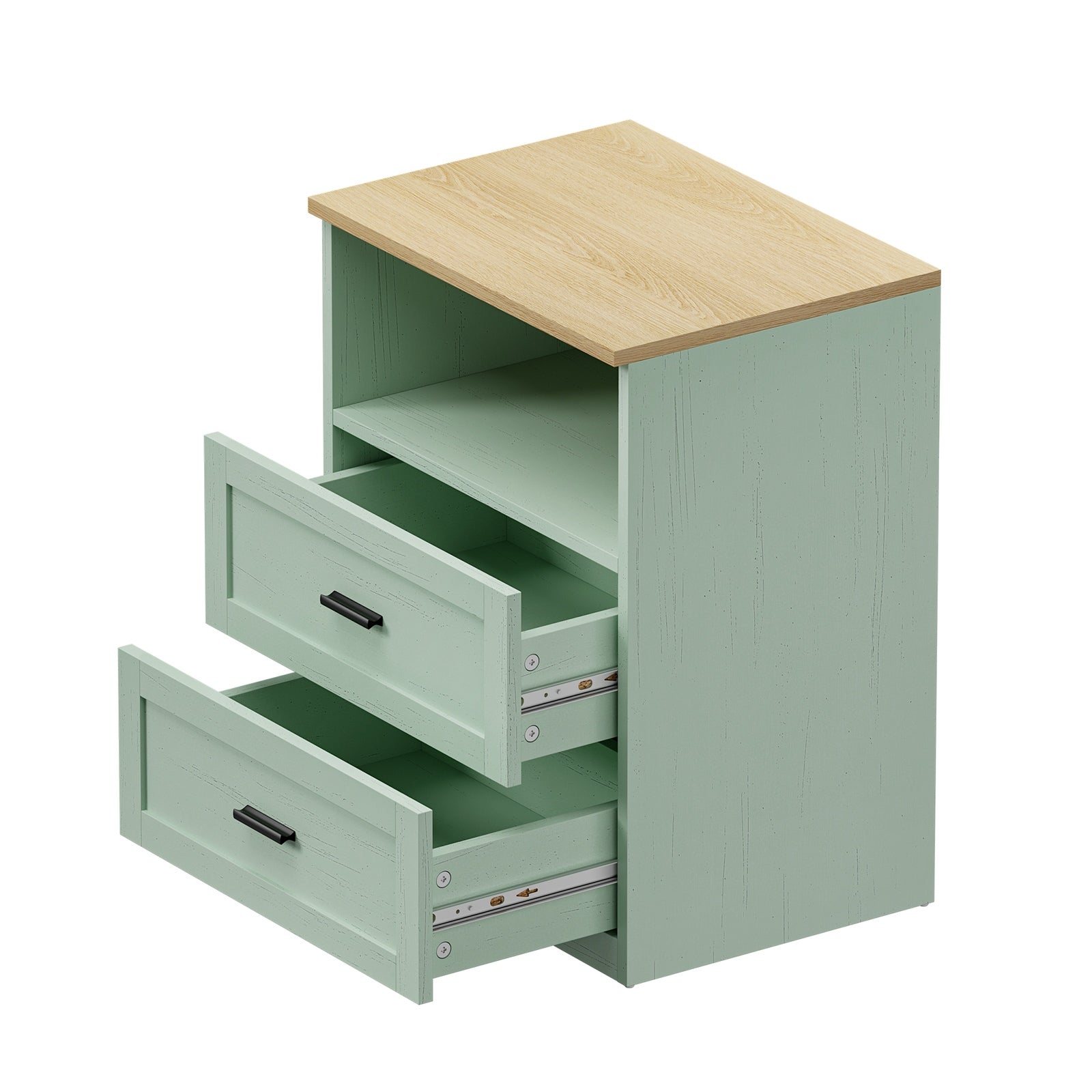 Oikiture Bedside Table 2 Drawers Open Shelf Nightstand Cabinet