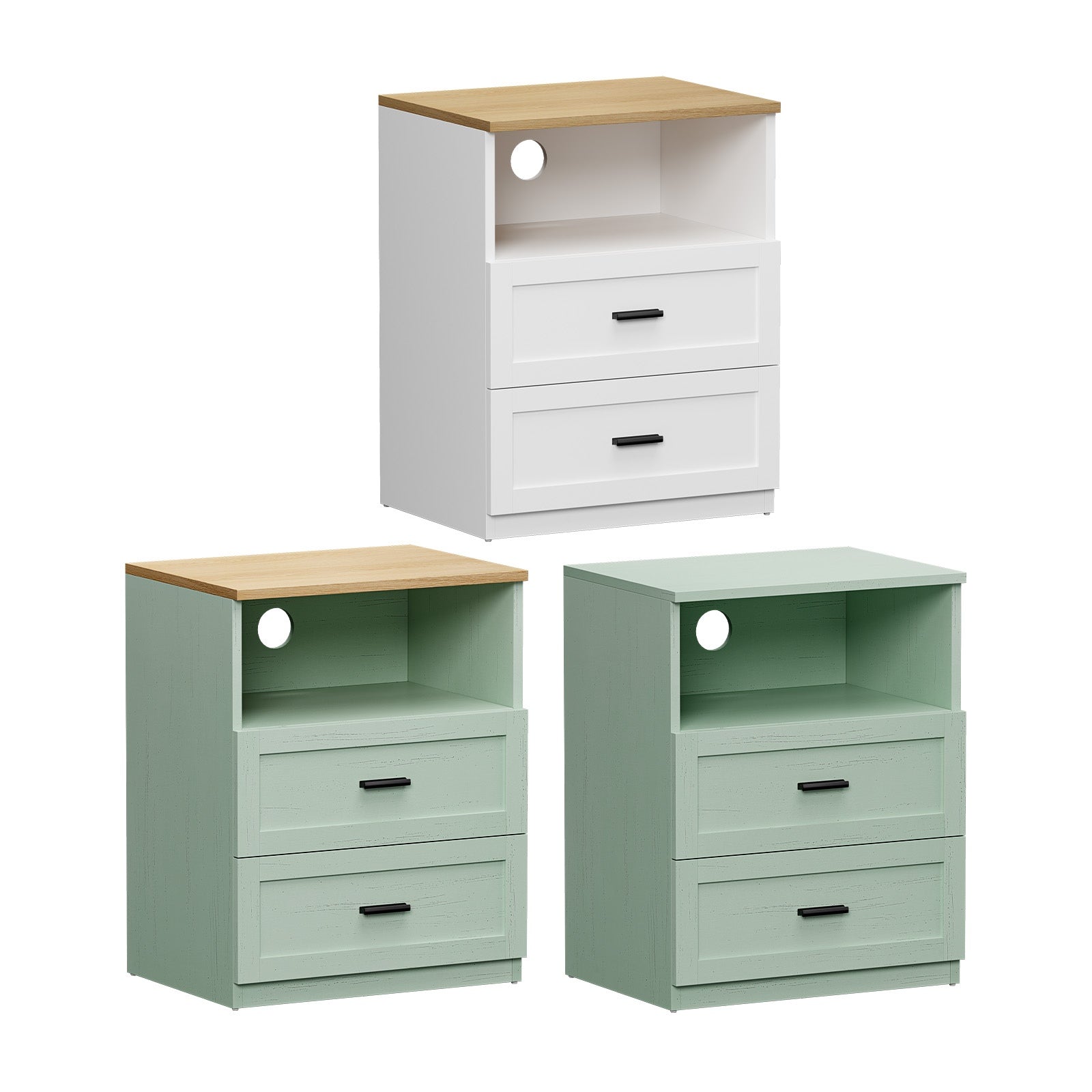 Oikiture Bedside Table 2 Drawers Open Shelf Nightstand Cabinet