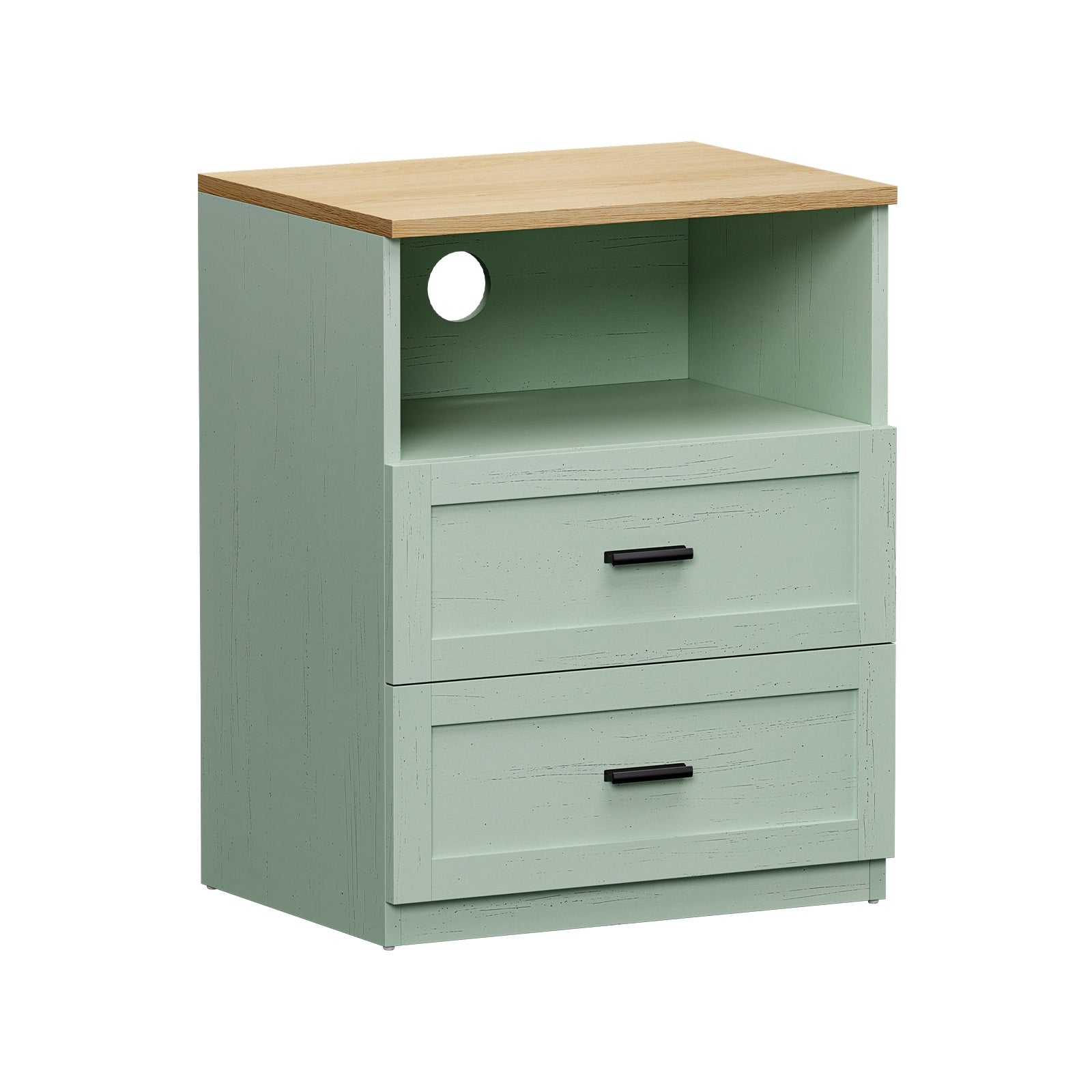 Oikiture Bedside Table 2 Drawers Open Shelf Nightstand Cabinet