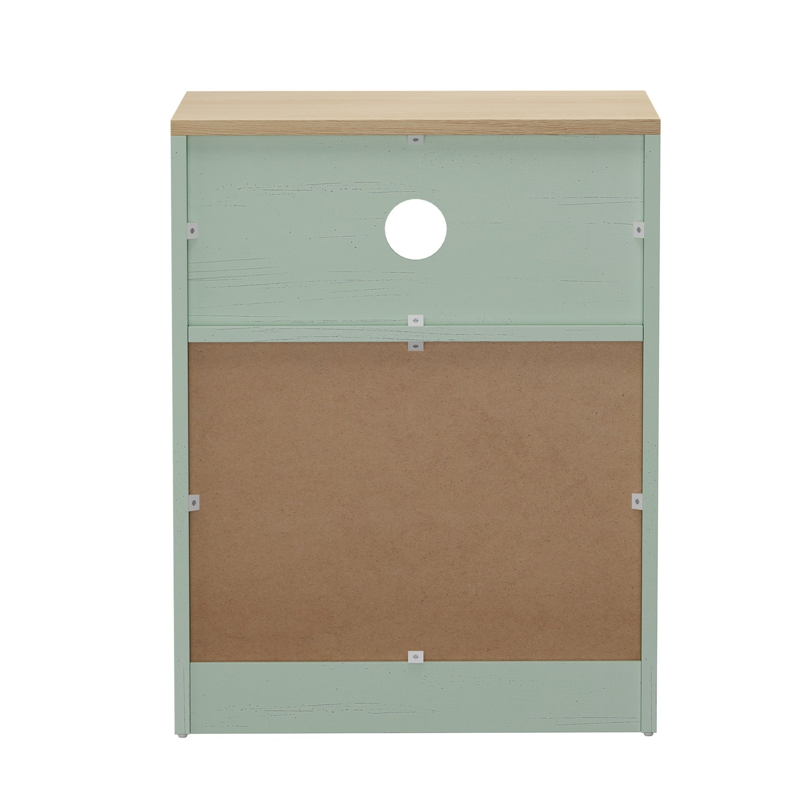 Oikiture 2pc Bedside Table 2 Drawers Open Shelf Nightstand Cabinet Natural&Green