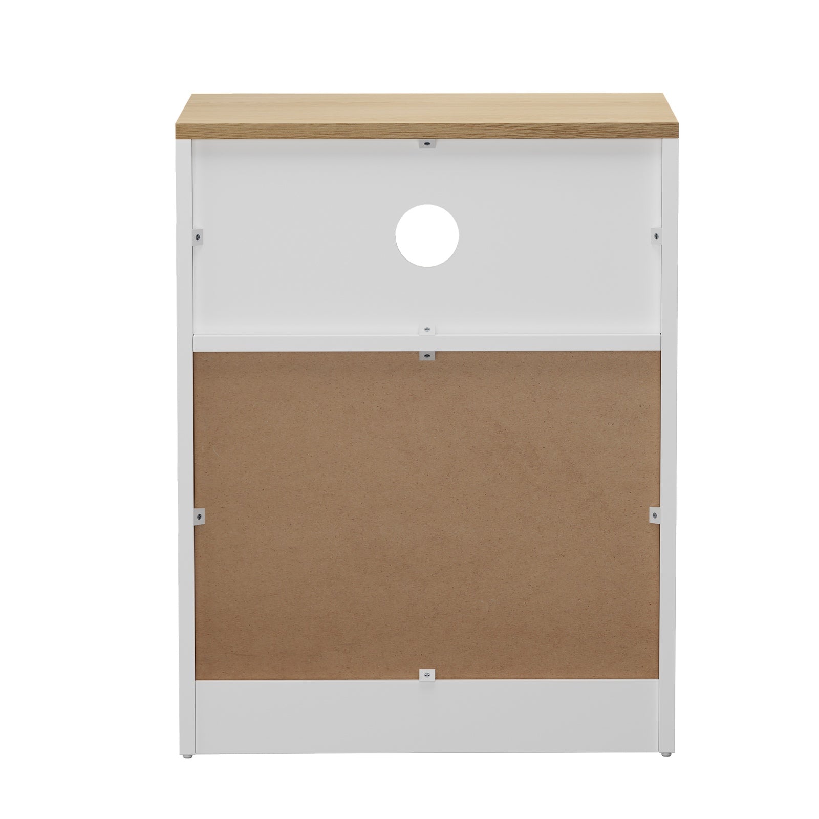 Oikiture Bedside Table 2 Drawers Open Shelf Nightstand Cabinet Natural&White