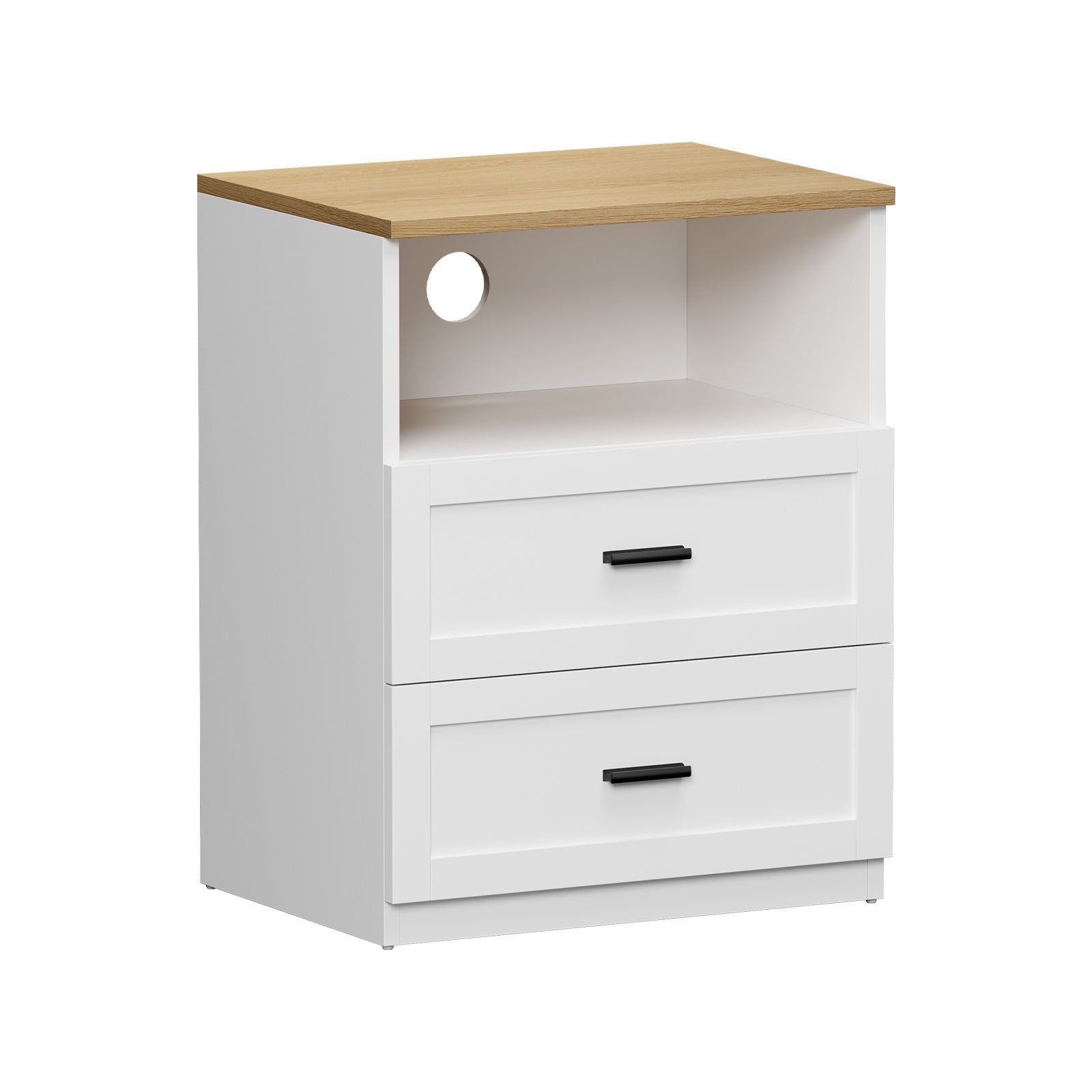 Oikiture Bedside Table 2 Drawers Open Shelf Nightstand Cabinet