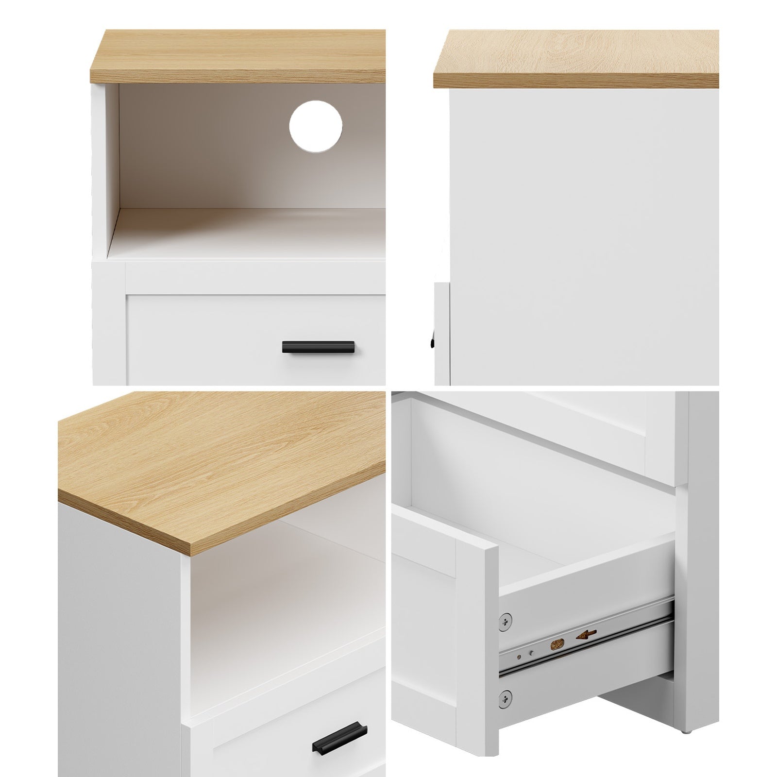 Oikiture 2pc Bedside Table 2 Drawers Open Shelf Nightstand Cabinet Natural&White