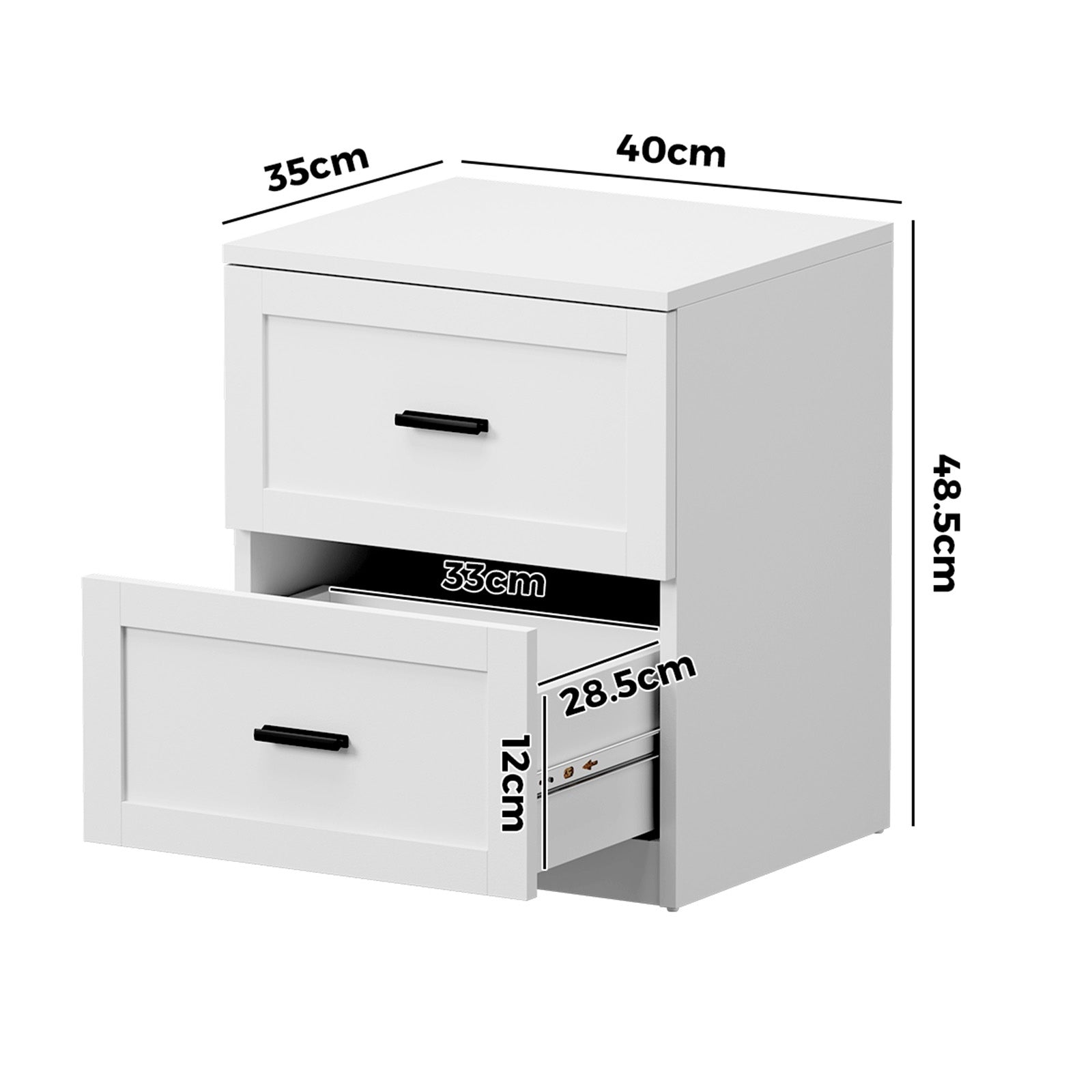 Oikiture Bedside Table 2 Drawers Nightstand Cabinet End Table White