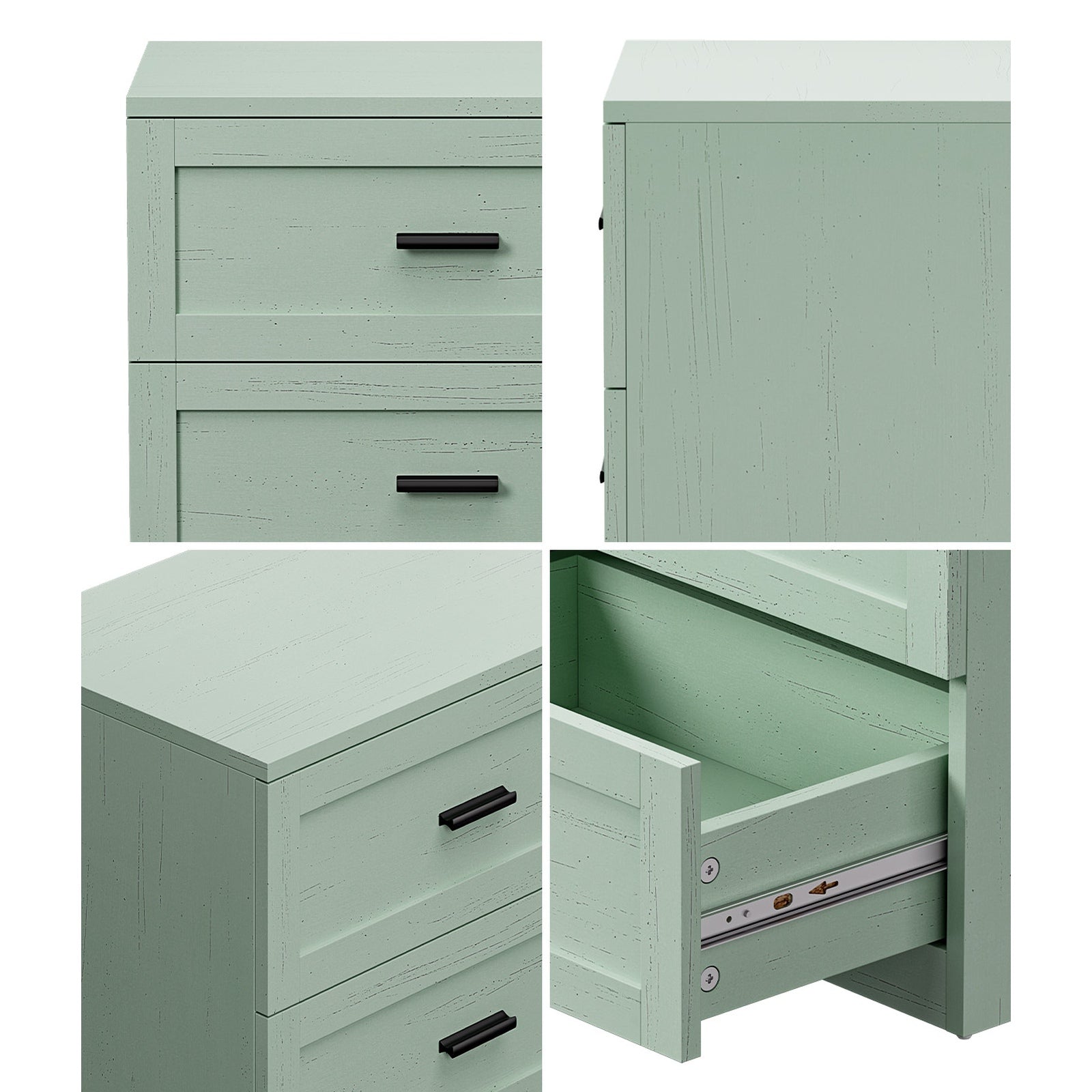 Oikiture 2pc Bedside Table 3 Drawers Nightstand Cabinet End Table Green