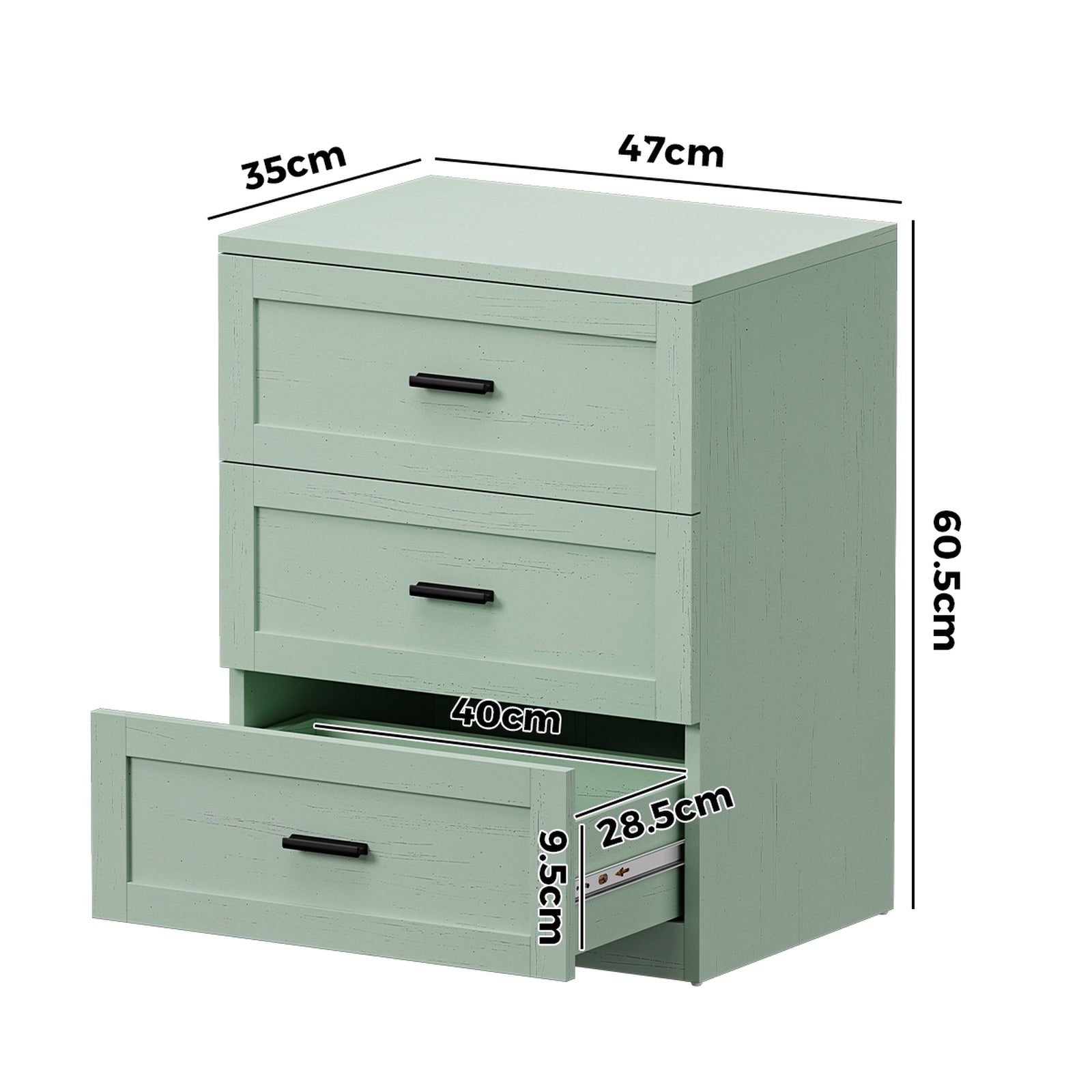 Oikiture Bedside Table 3 Drawers Nightstand Cabinet End Table