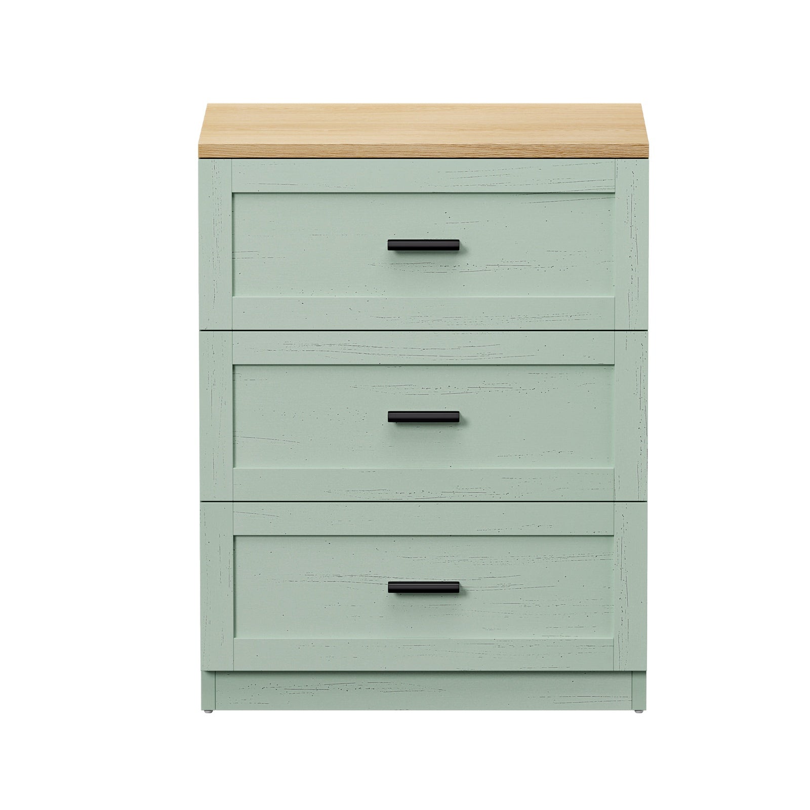 Oikiture Bedside Table 3 Drawers Nightstand Cabinet End Table Natural&Green