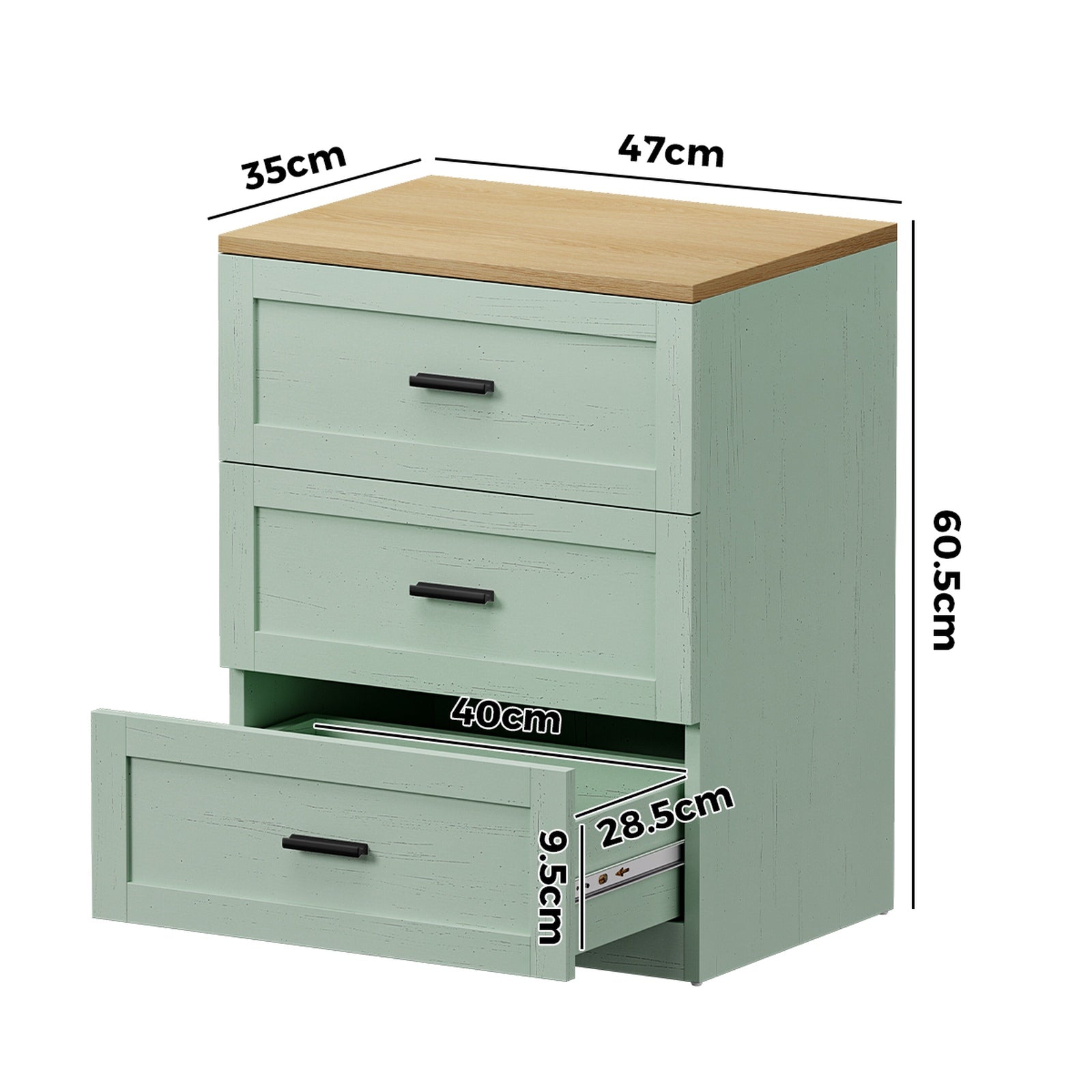 Oikiture 2pc Bedside Table 3 Drawers Nightstand Cabinet End Table Natural&Green