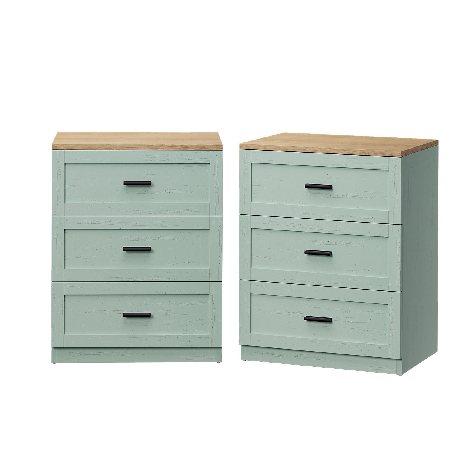 Oikiture 2pc Bedside Table 3 Drawers Nightstand Cabinet End Table Natural&Green