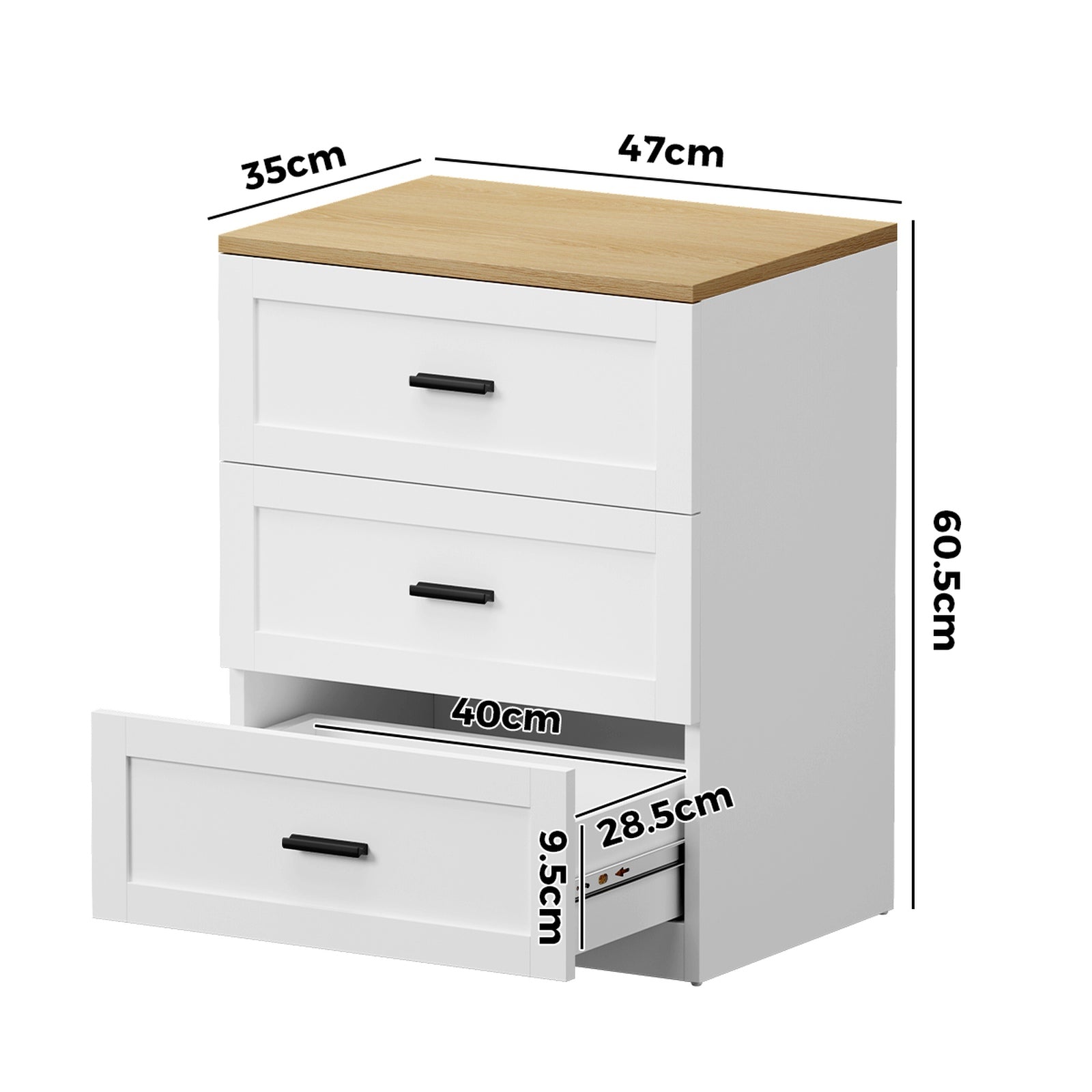 Oikiture Bedside Table 3 Drawers Nightstand Cabinet End Table Natural&White