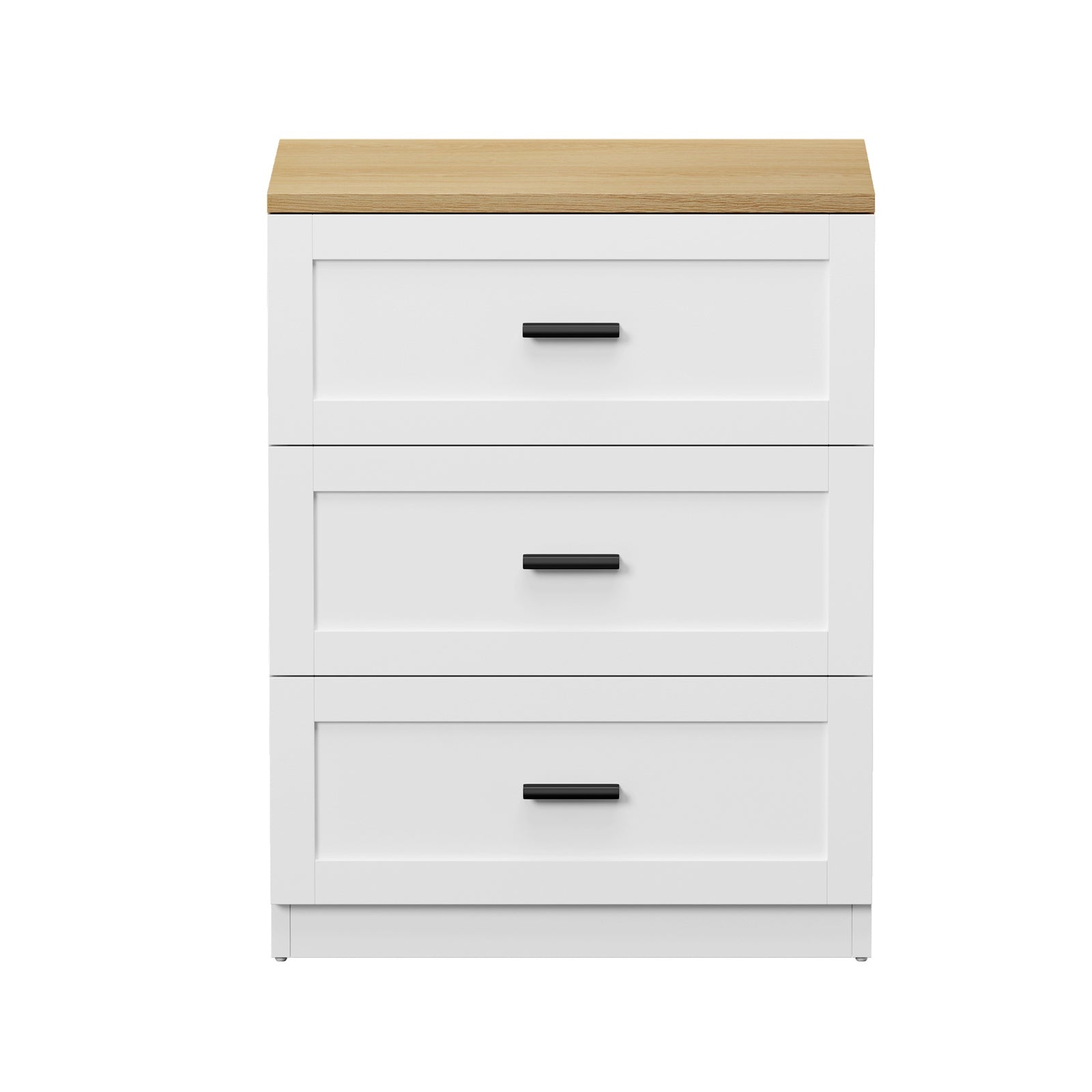 Oikiture 2pc Bedside Table 3 Drawers Nightstand Cabinet End Table Natural&White