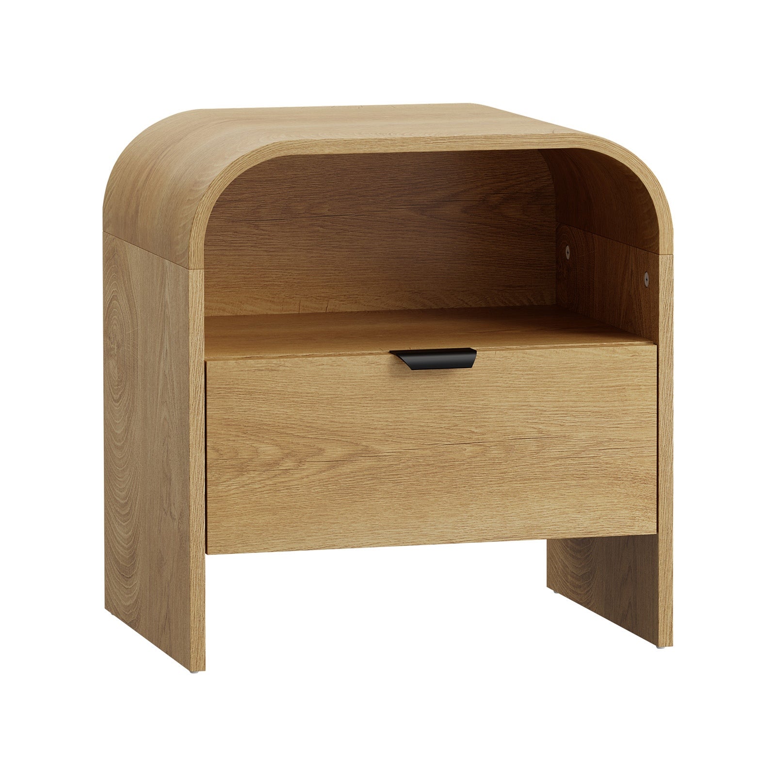 Oikiture Bedside Table Drawer Open Shelf Storage Cabinet Nightstand Natural