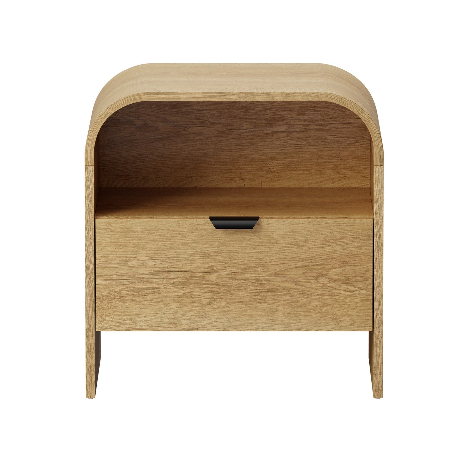 Oikiture Bedside Table Drawer Open Shelf Storage Cabinet Nightstand Natural