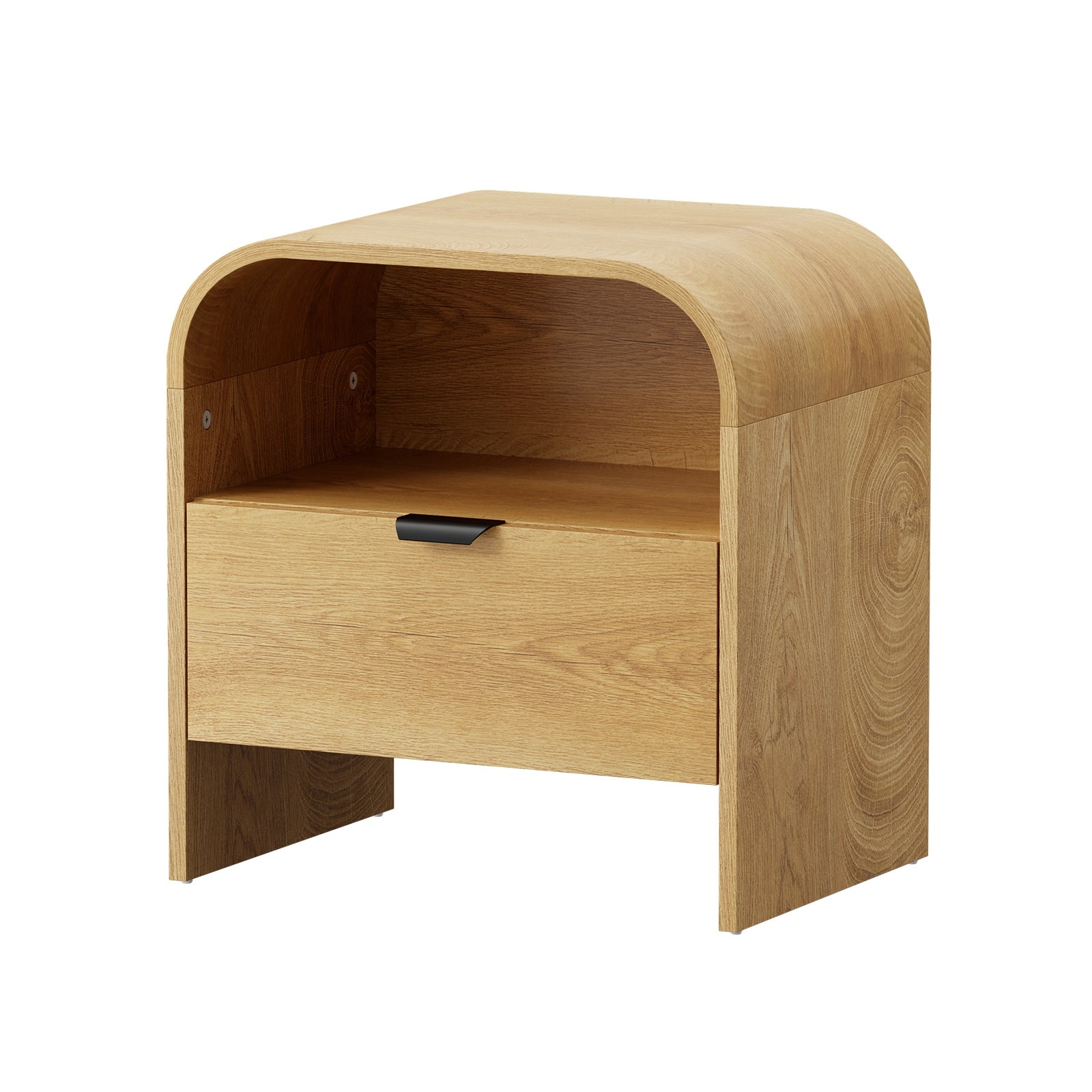 Oikiture Bedside Table Drawer Open Shelf Storage Cabinet Nightstand Natural