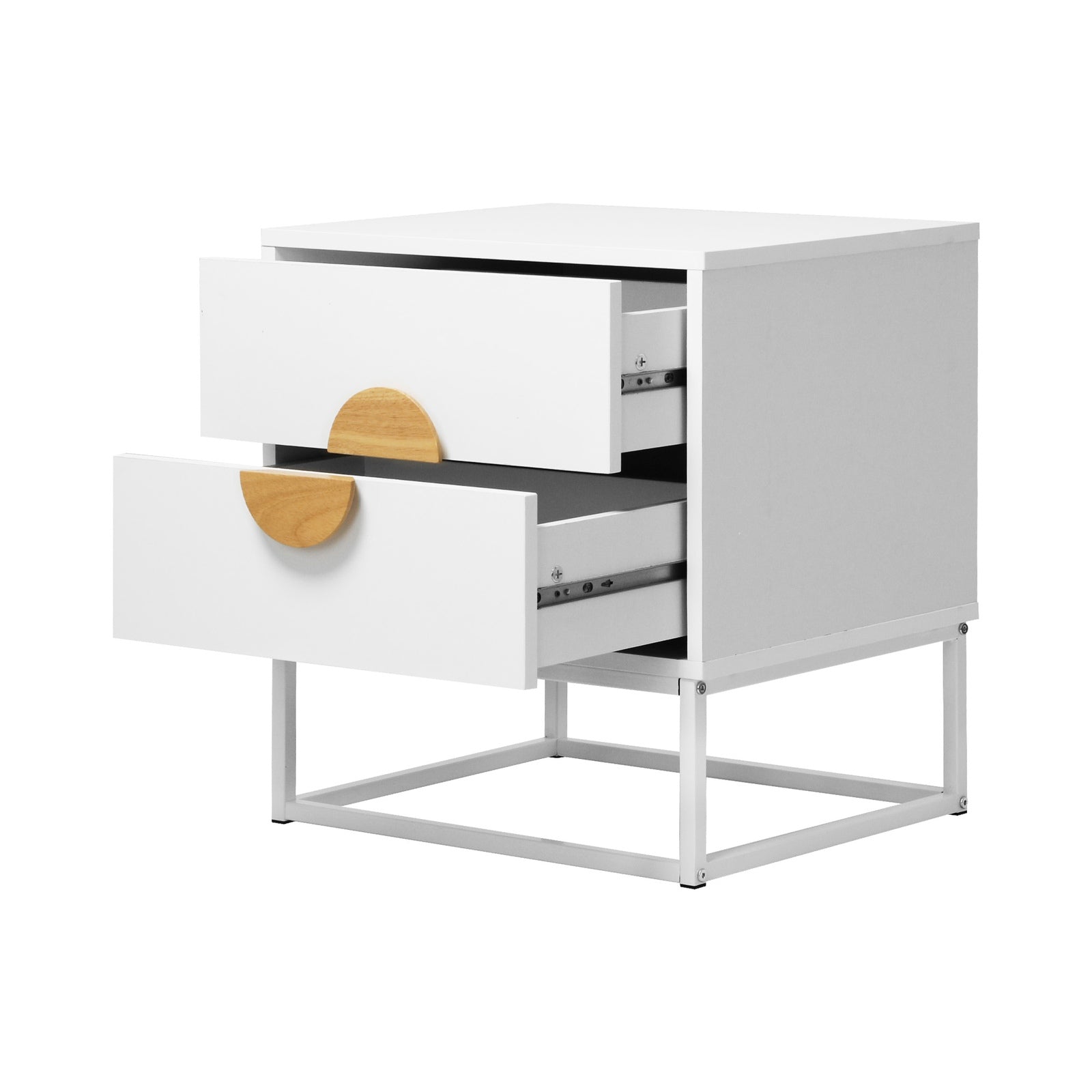 Oikiture Bedside Table Nightstand 2 Drawers Side End Table Steel Legs White