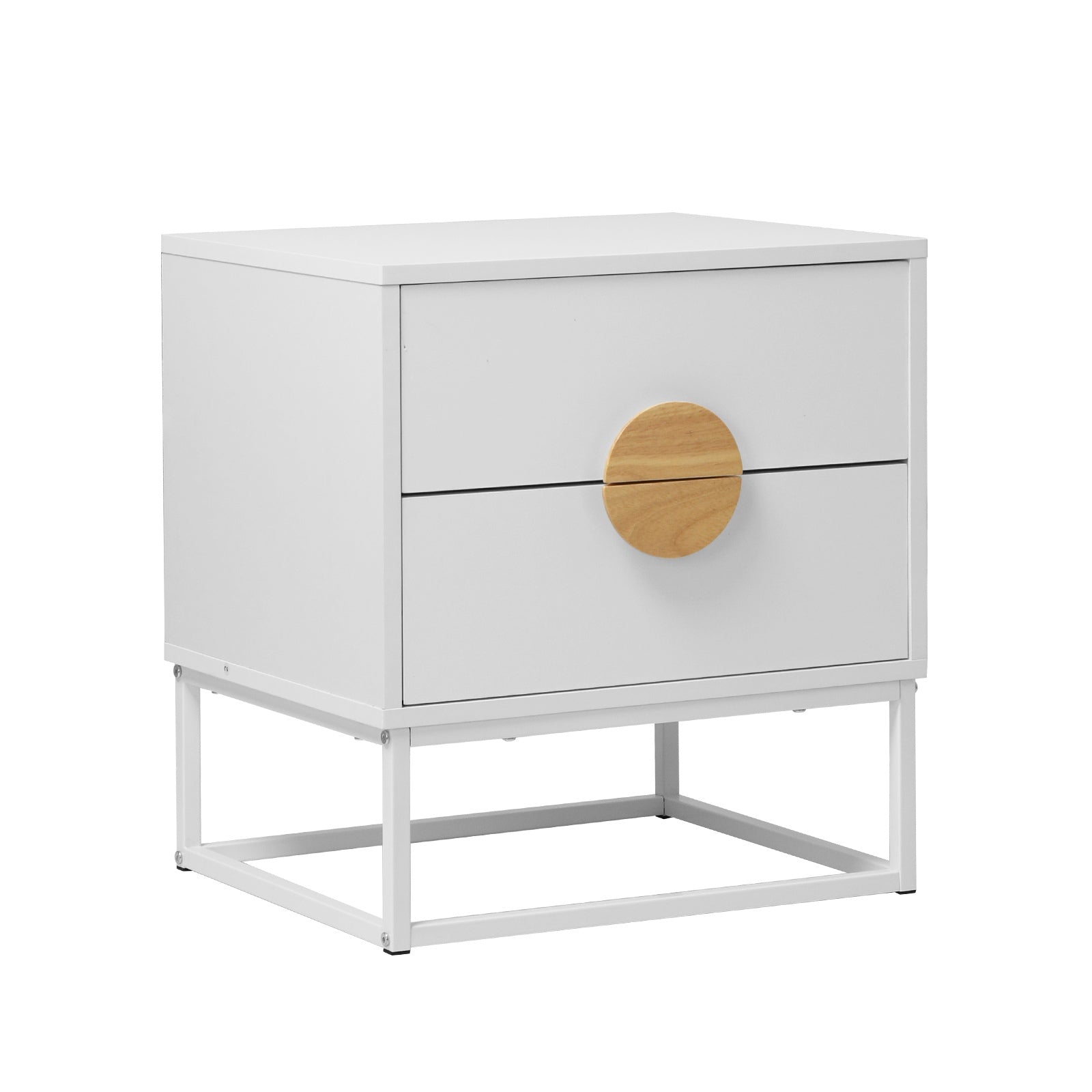 Oikiture Bedside Table Nightstand 2 Drawers Side End Table Steel Legs White
