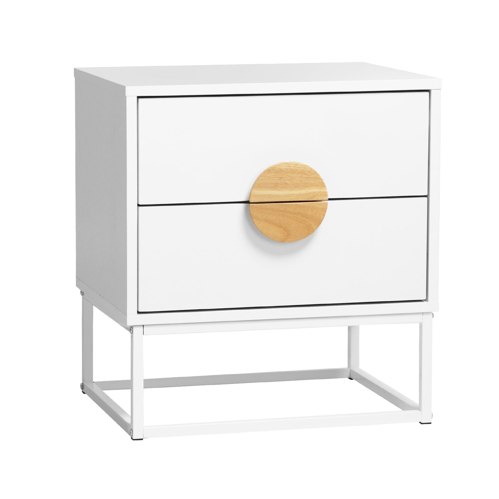 Oikiture 2pc Bedside Table Nightstand 2 Drawers Side End Table Steel Legs White