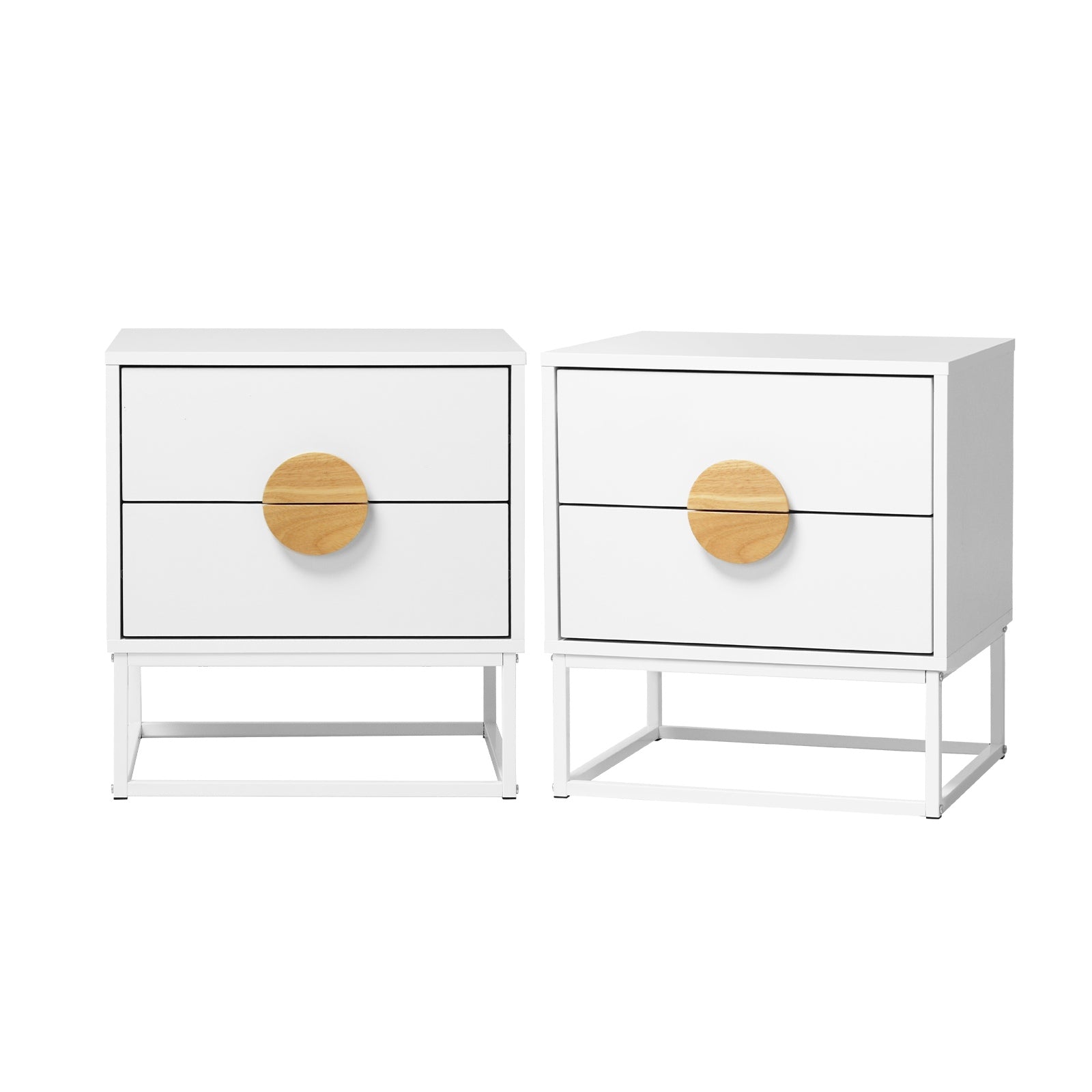 Oikiture 2pc Bedside Table Nightstand 2 Drawers Side End Table Steel Legs White