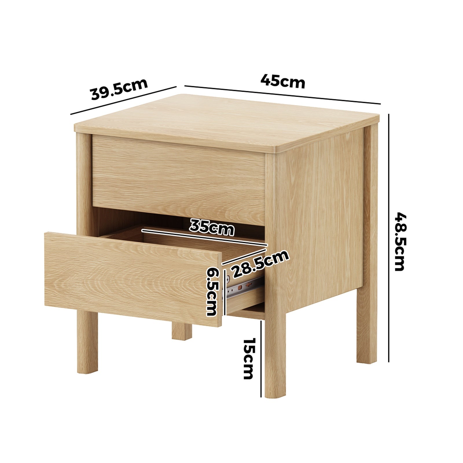 Oikiture Bedside Table 2 Drawers Side Table Nightstand Handle-free Natural