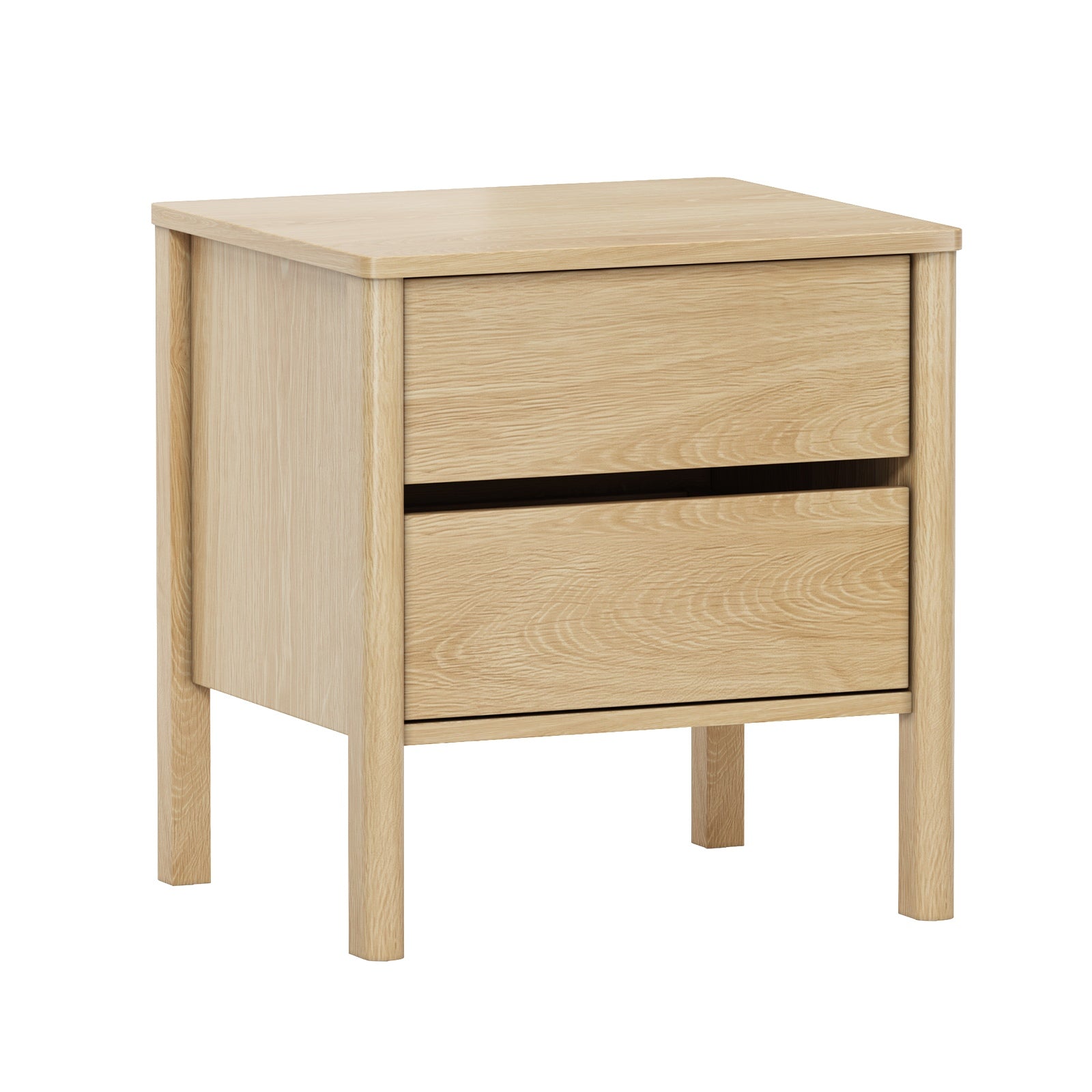 Oikiture Bedside Table 2 Drawers Side Table Nightstand Handle-free Natural