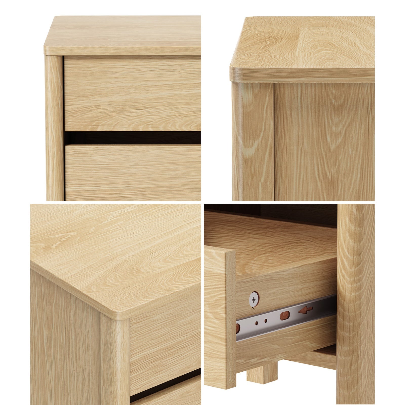 Oikiture 2x Bedside Tables 2 Drawers Side Table Nightstand Handle-free Natural