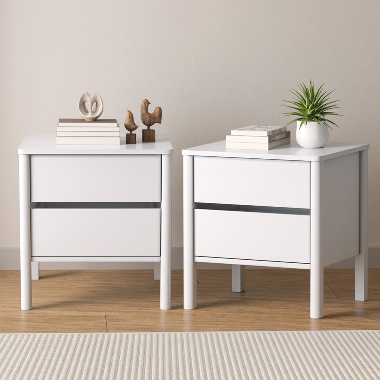 Oikiture 2x Bedside Tables 2 Drawers Side Table Nightstand Handle-free White