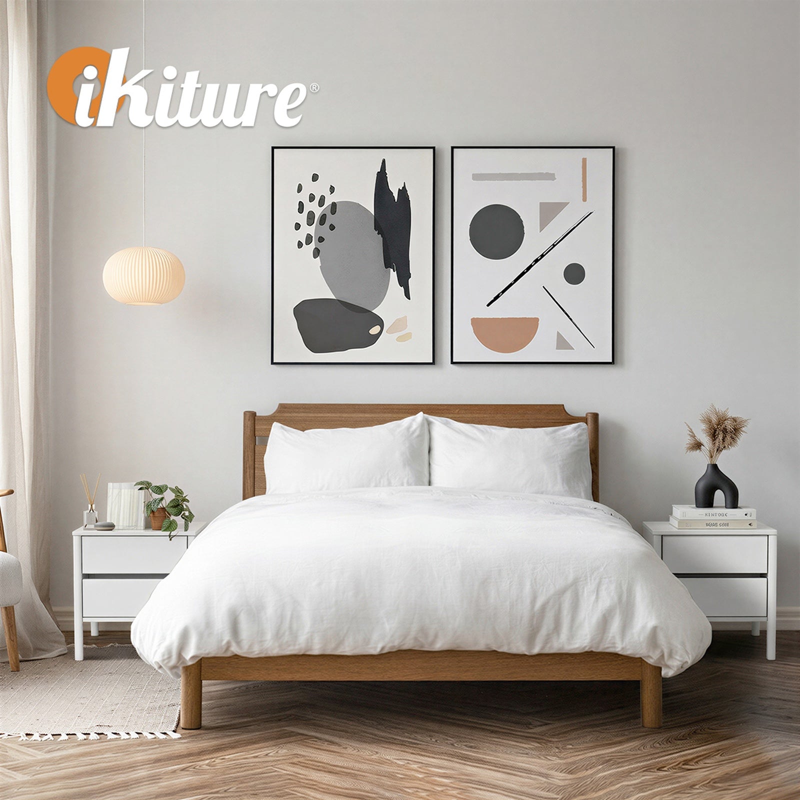 Oikiture 2x Bedside Tables 2 Drawers Side Table Nightstand Handle-free White