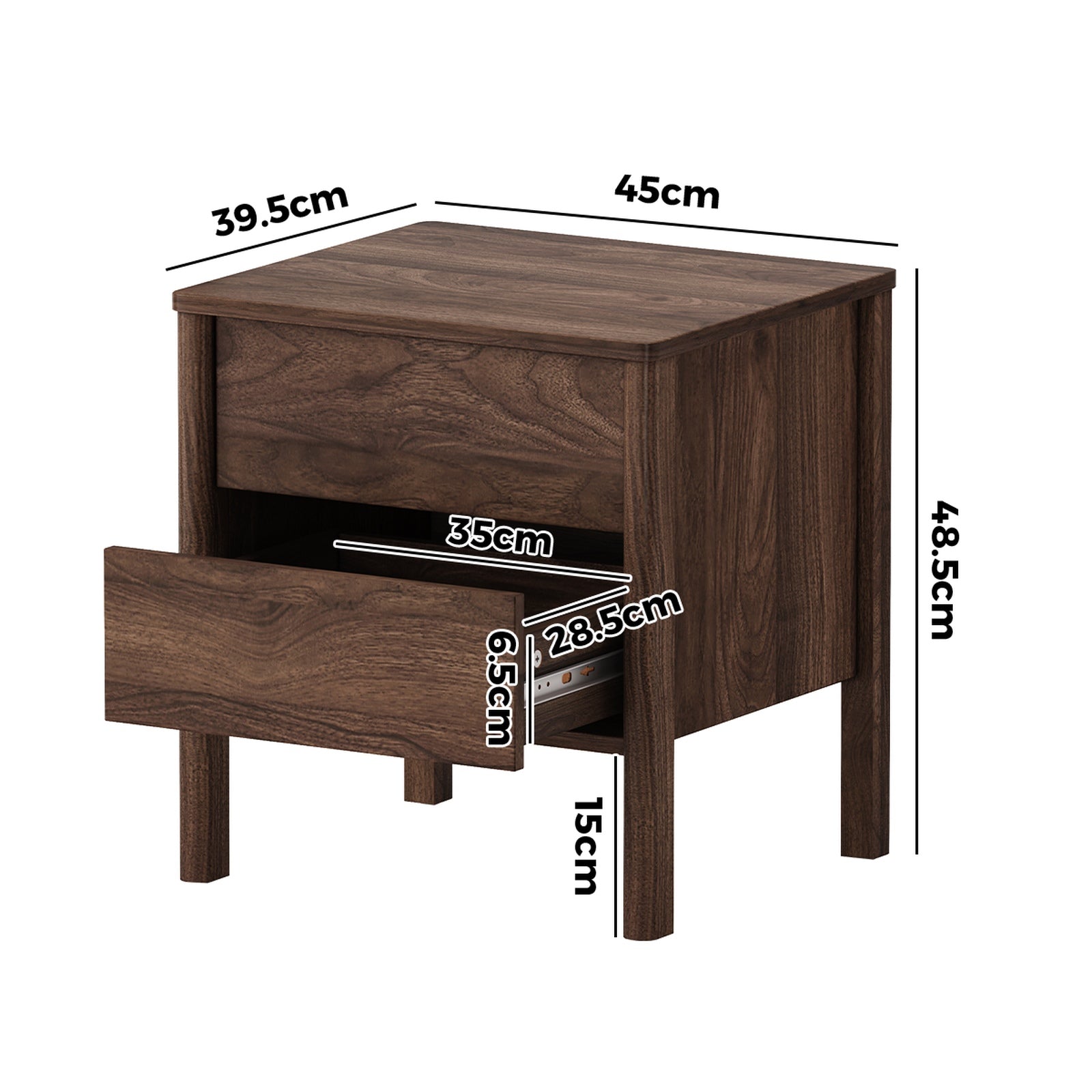 Oikiture Bedside Table 2 Drawers Side Table Nightstand Handle-free Walnut