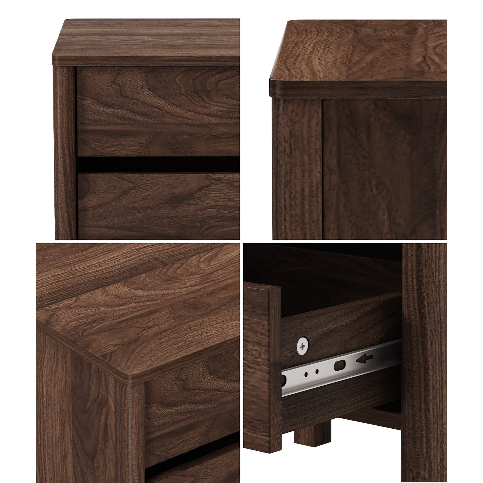 Oikiture 2x Bedside Tables 2 Drawers Side Table Nightstand Handle-free Walnut