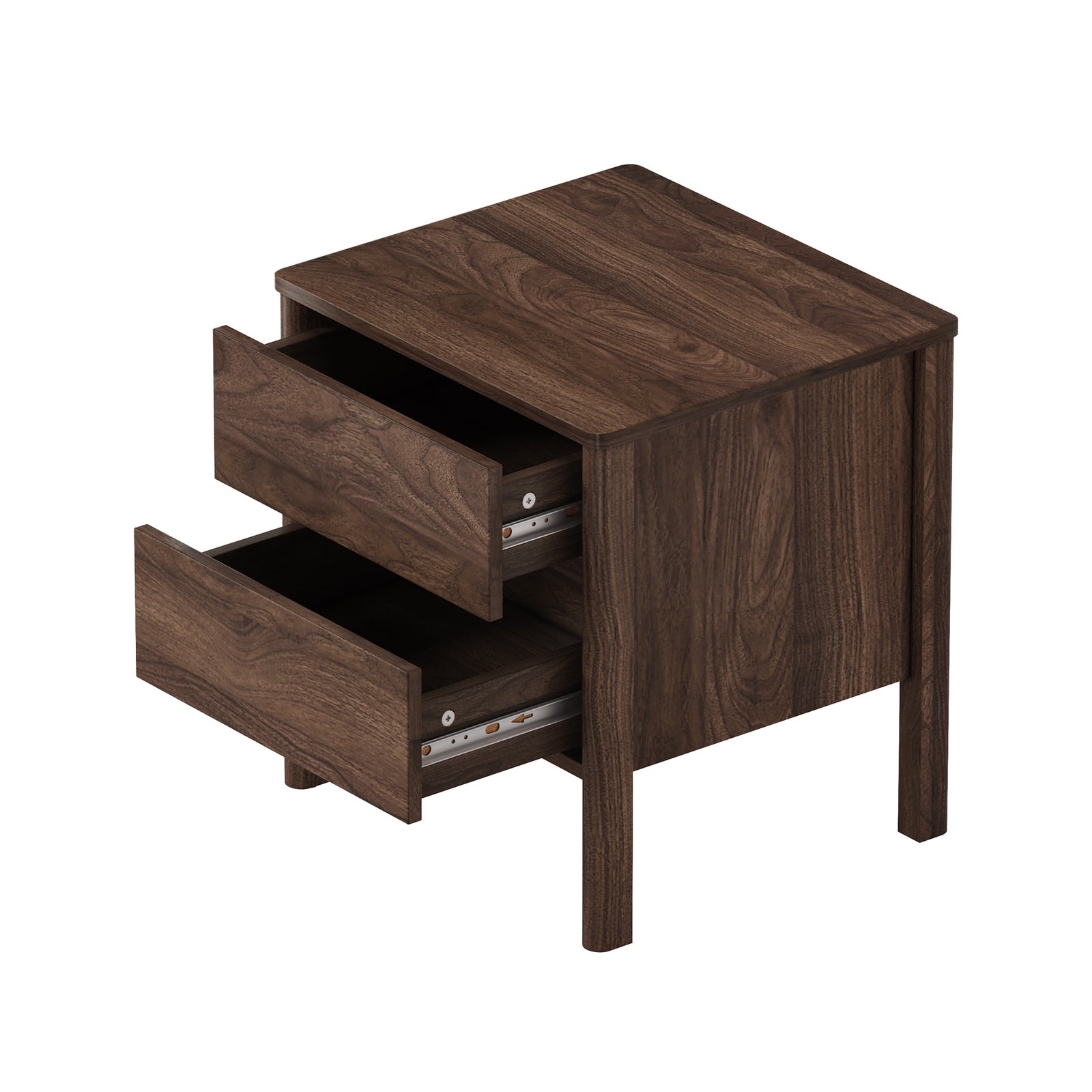 Oikiture 2x Bedside Tables 2 Drawers Side Table Nightstand Handle-free Walnut