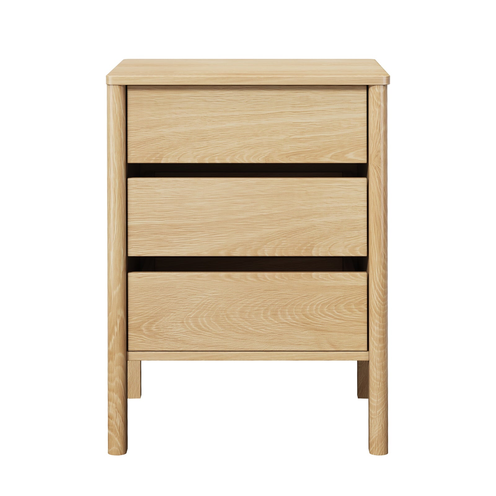 Oikiture Bedside Table 3 Drawers Side Table Nightstand Handle-free Natural