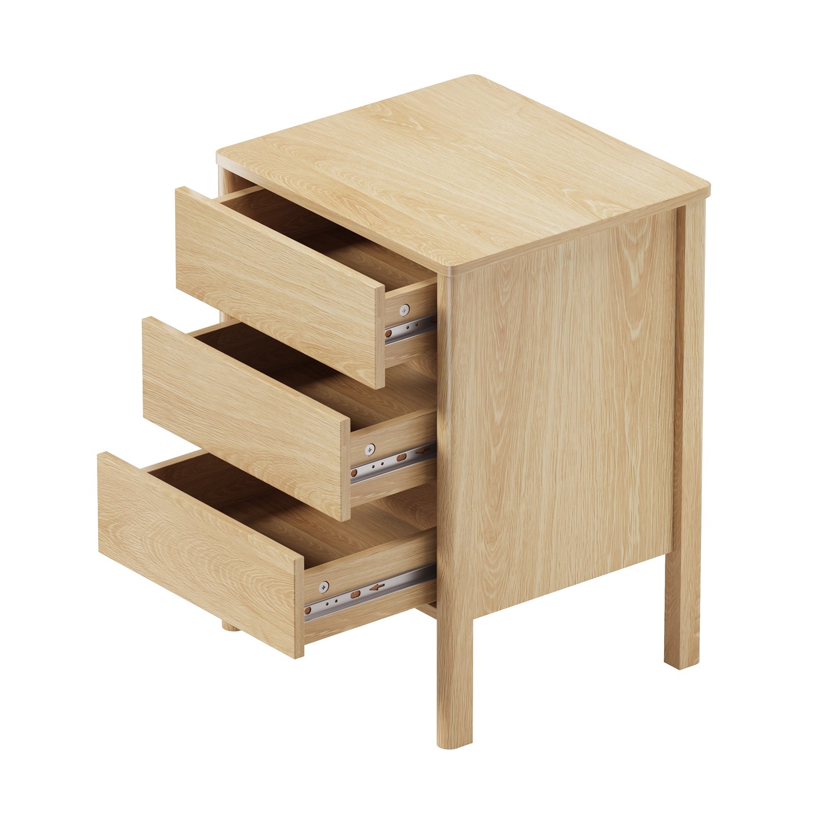 Oikiture Bedside Table 3 Drawers Side Table Nightstand Handle-free Natural