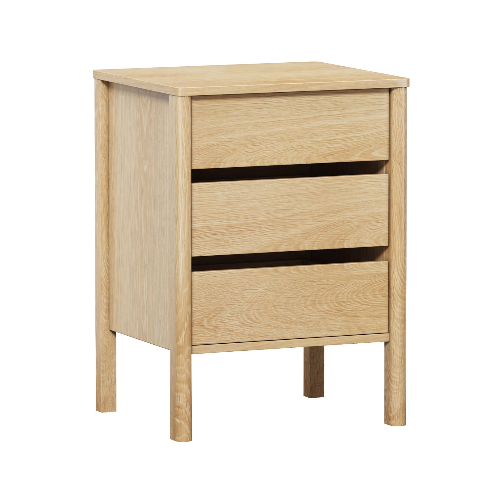 Oikiture Bedside Table 3 Drawers Side Table Nightstand Handle-free Natural