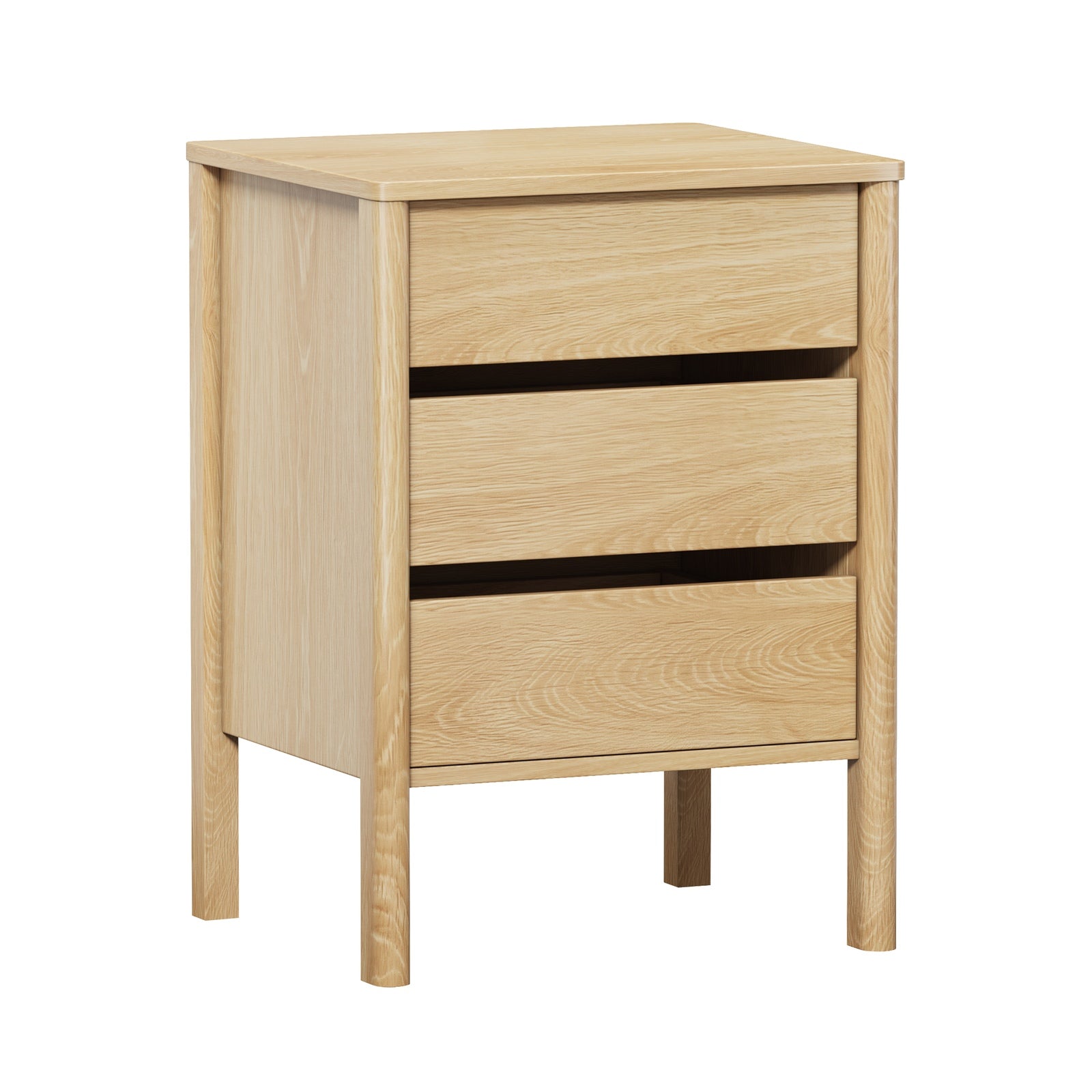 Oikiture 2x Bedside Tables 3 Drawers Side Table Nightstand Handle-free Natural
