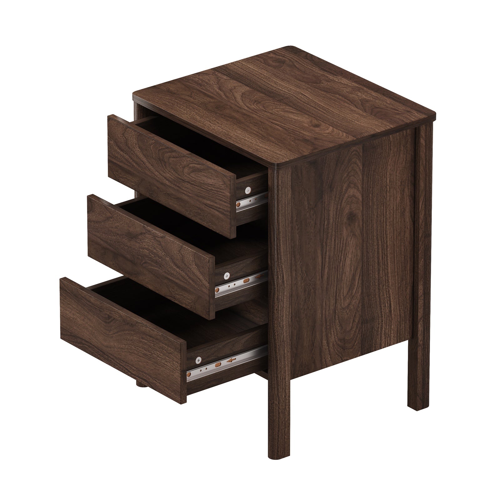 Oikiture Bedside Table 3 Drawers Side Table Nightstand Handle-free Walnut