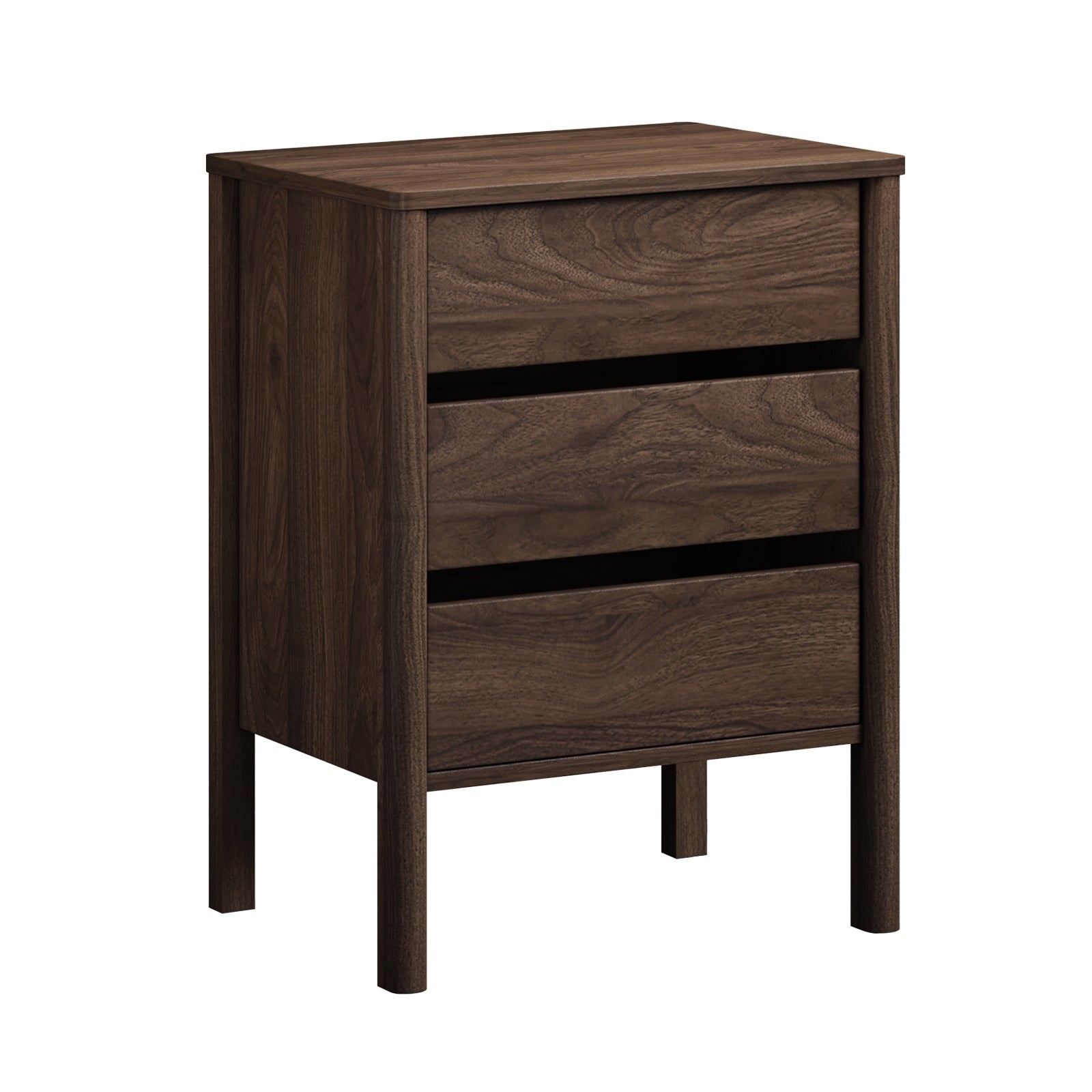 Oikiture Bedside Table 3 Drawers Side Table Nightstand Handle-free Walnut