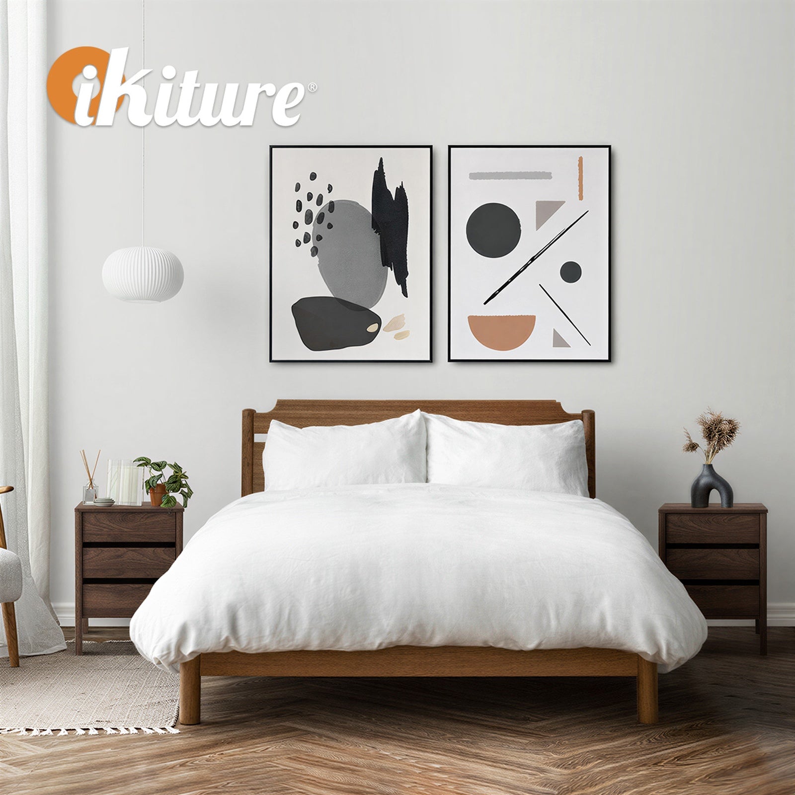 Oikiture 2x Bedside Tables 3 Drawers Side Table Nightstand Handle-free Walnut