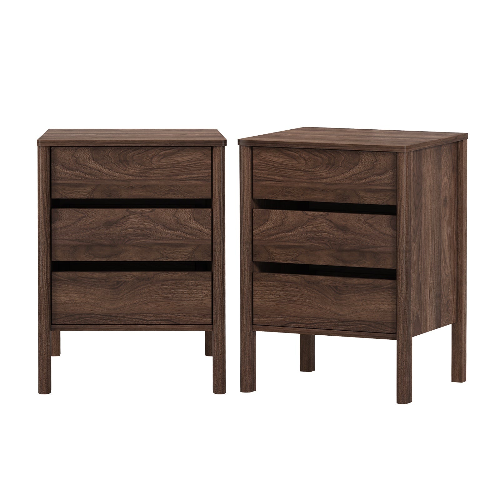 Oikiture 2x Bedside Tables 3 Drawers Side Table Nightstand Handle-free Walnut