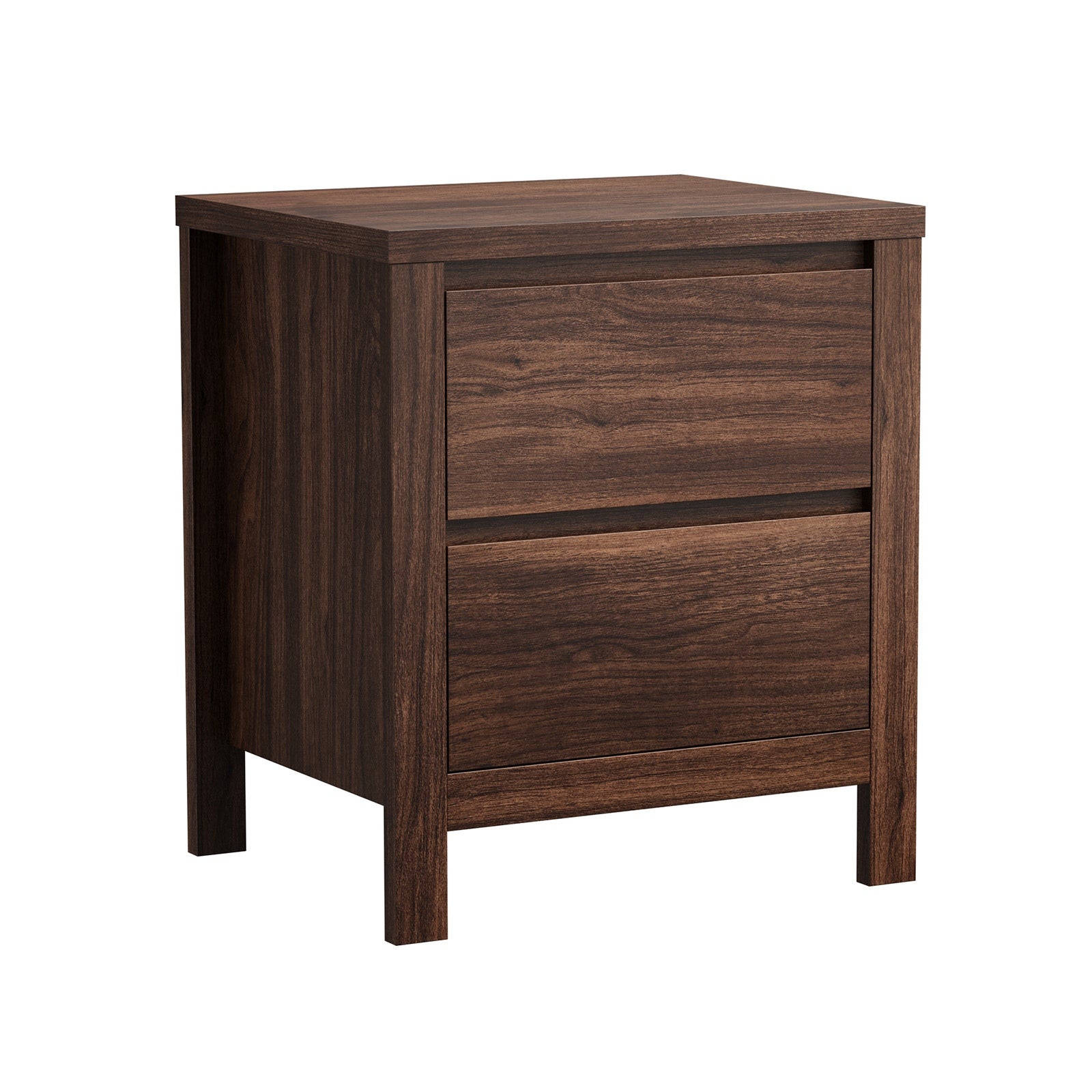 Oikiture Bedside Table 2 Drawers Storage Nightstand Handle-Free Walnut