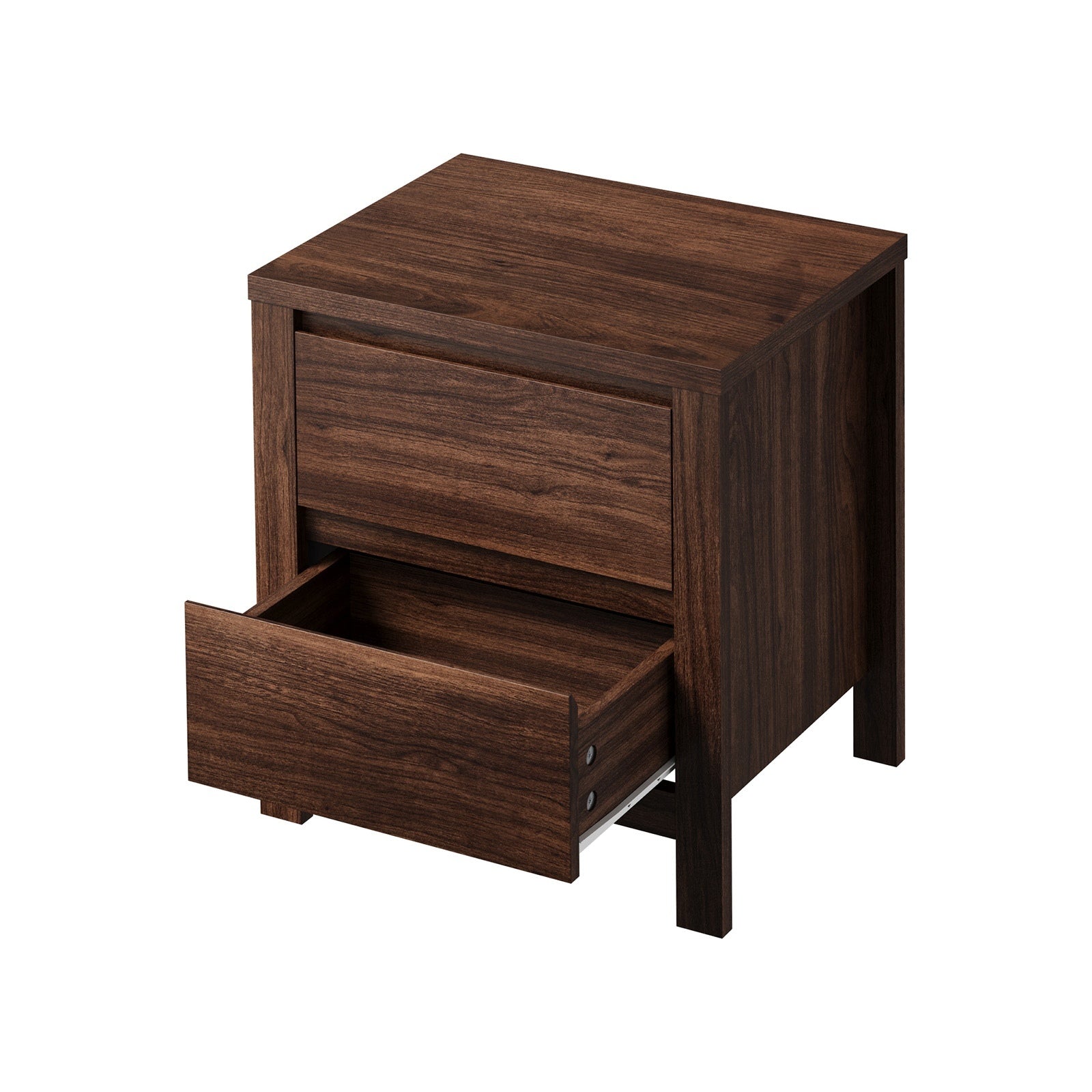 Oikiture 2pc Bedside Table 2 Drawers Storage Nightstand Handle-Free Walnut
