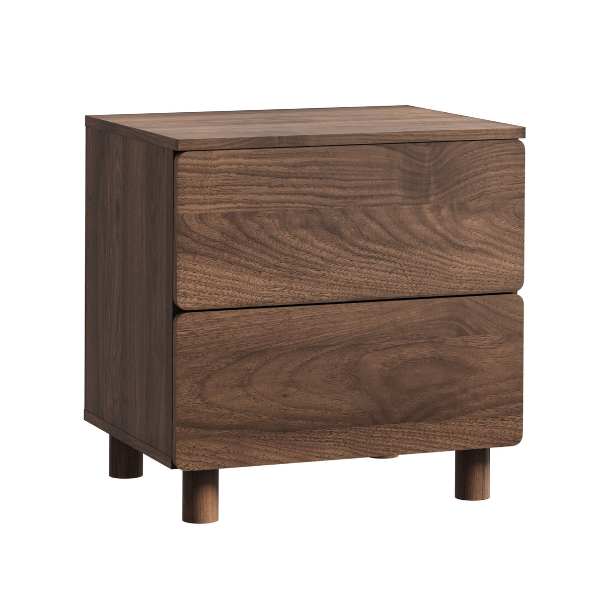 Oikiture Bedside Table Nightstand 2 Drawer Side Storage Handle-free Walnut