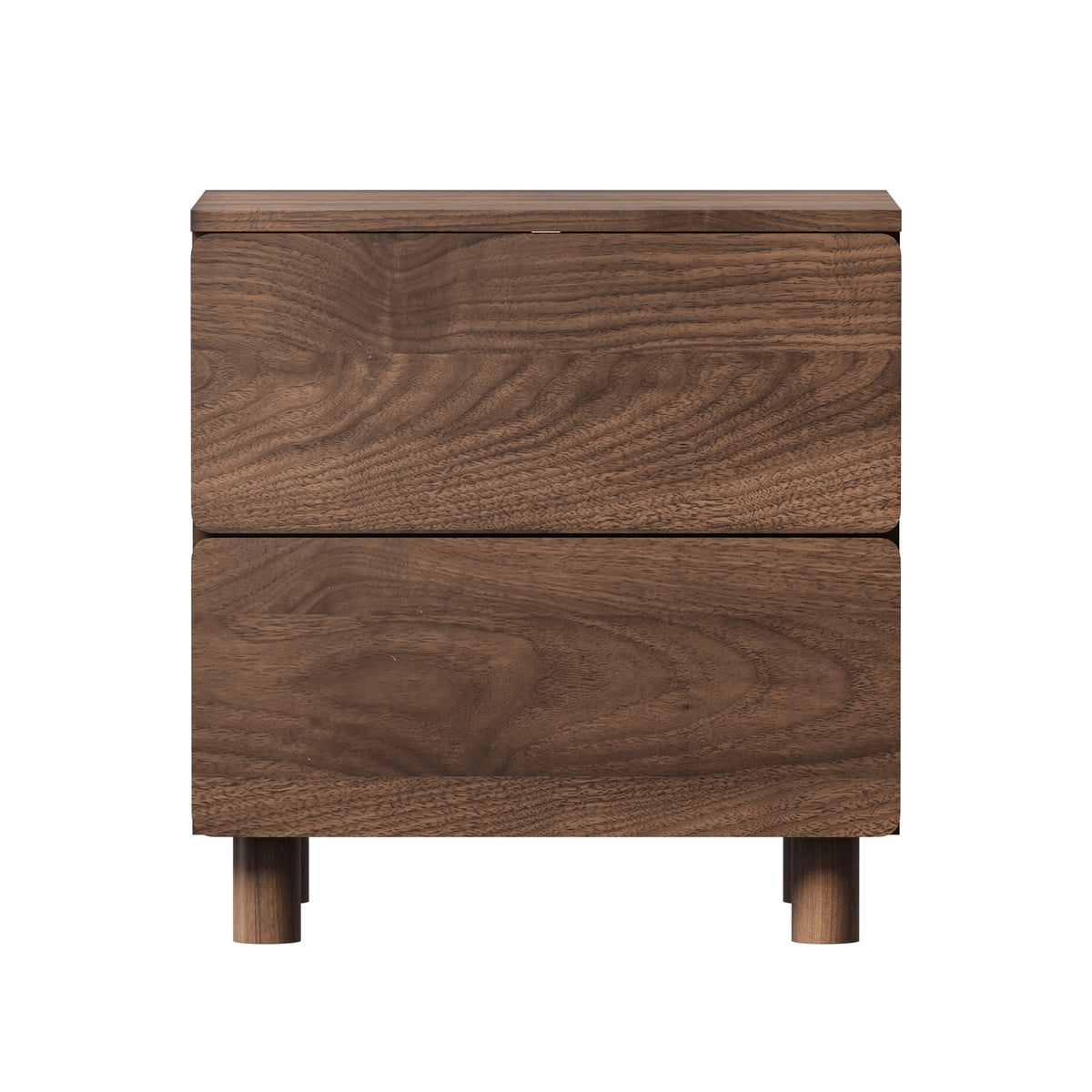 Oikiture Bedside Table Nightstand 2 Drawer Side Storage Handle-free Walnut