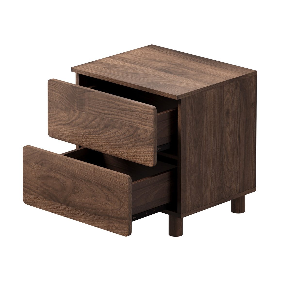 Oikiture Bedside Table Nightstand 2 Drawer Side Storage Handle-free Walnut