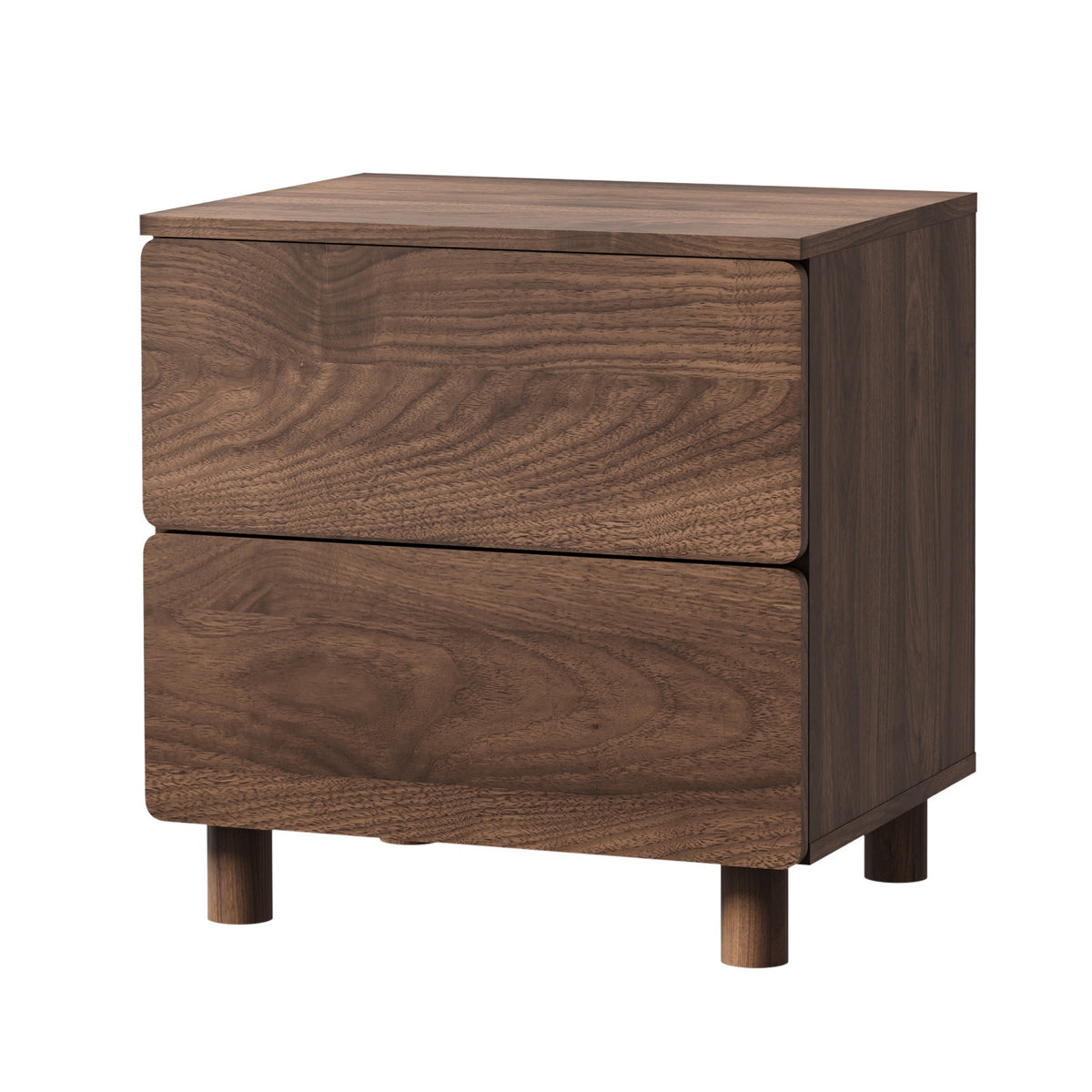 Oikiture Bedside Table Nightstand 2 Drawer Side Storage Handle-free Walnut