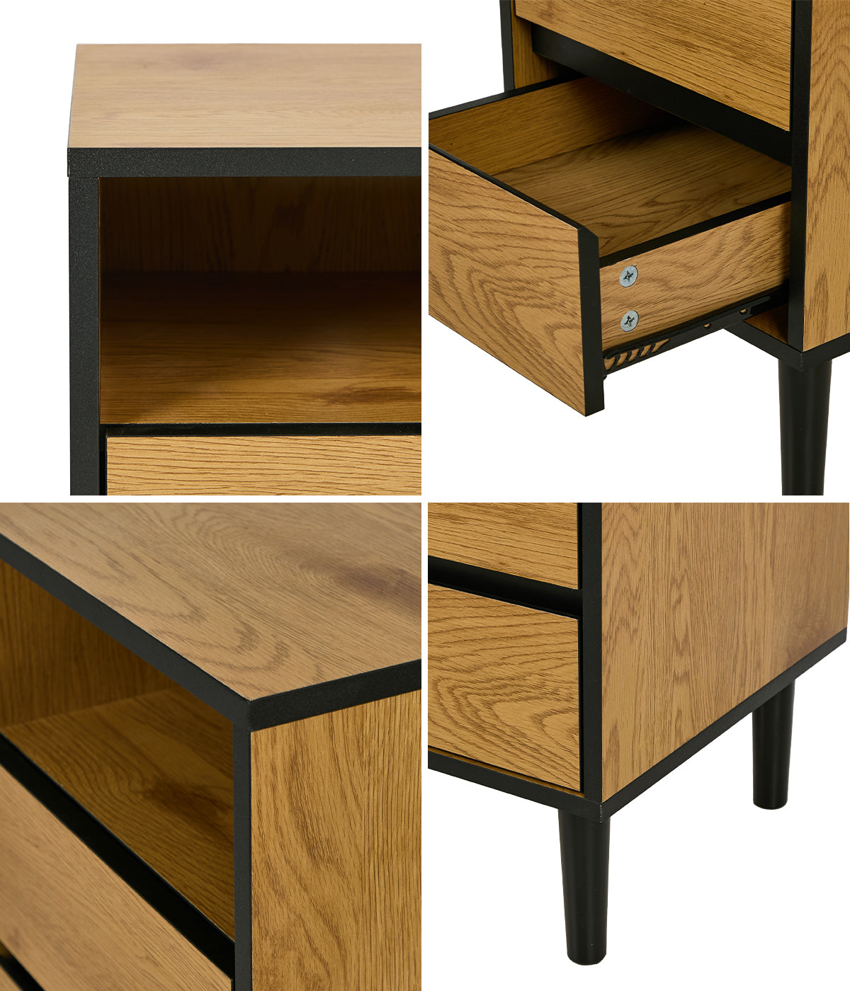 Oikiture 2pc Bedside Tables 2 Drawers Shelf Side End Table Nightstand Natural