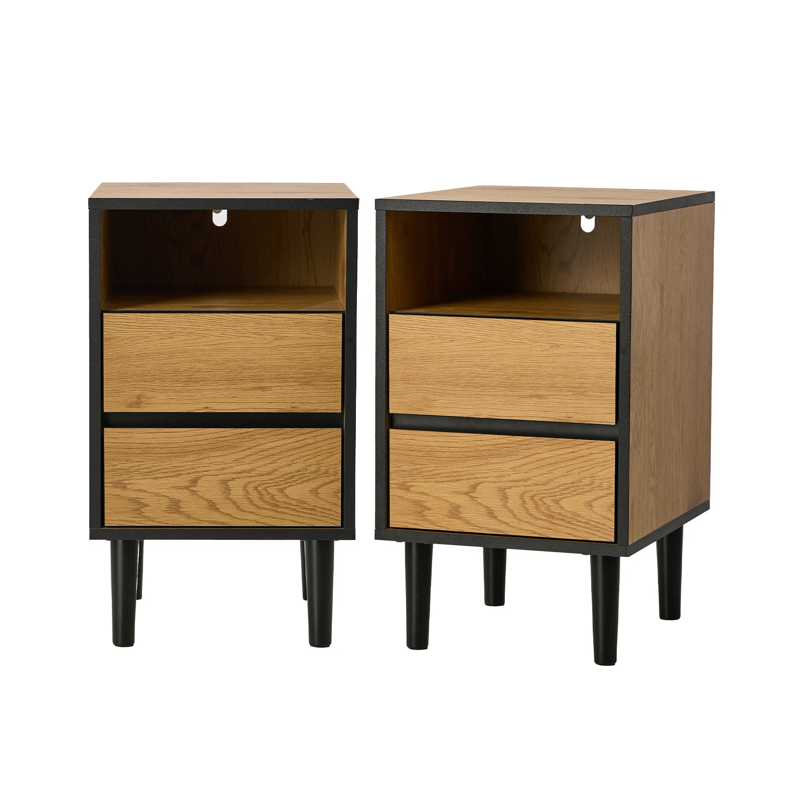 Oikiture 2pc Bedside Tables 2 Drawers Shelf Side End Table Nightstand Natural