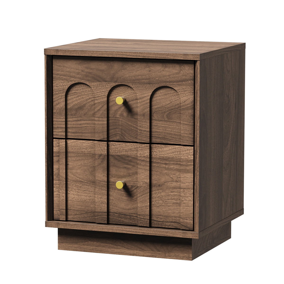 Oikiture Bedside Table 2 Drawer Storage Side End Cabinet Metal Handle Walnut
