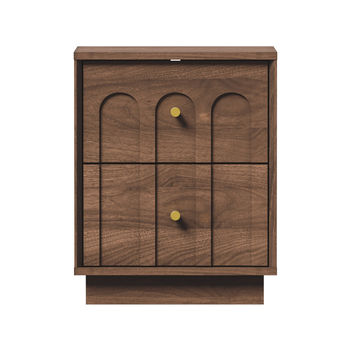 Oikiture 2pc Bedside Table 2 Drawer Storage Side End Cabinet Metal Handle Walnut
