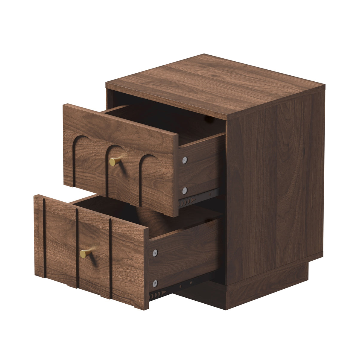 Oikiture 2pc Bedside Table 2 Drawer Storage Side End Cabinet Metal Handle Walnut