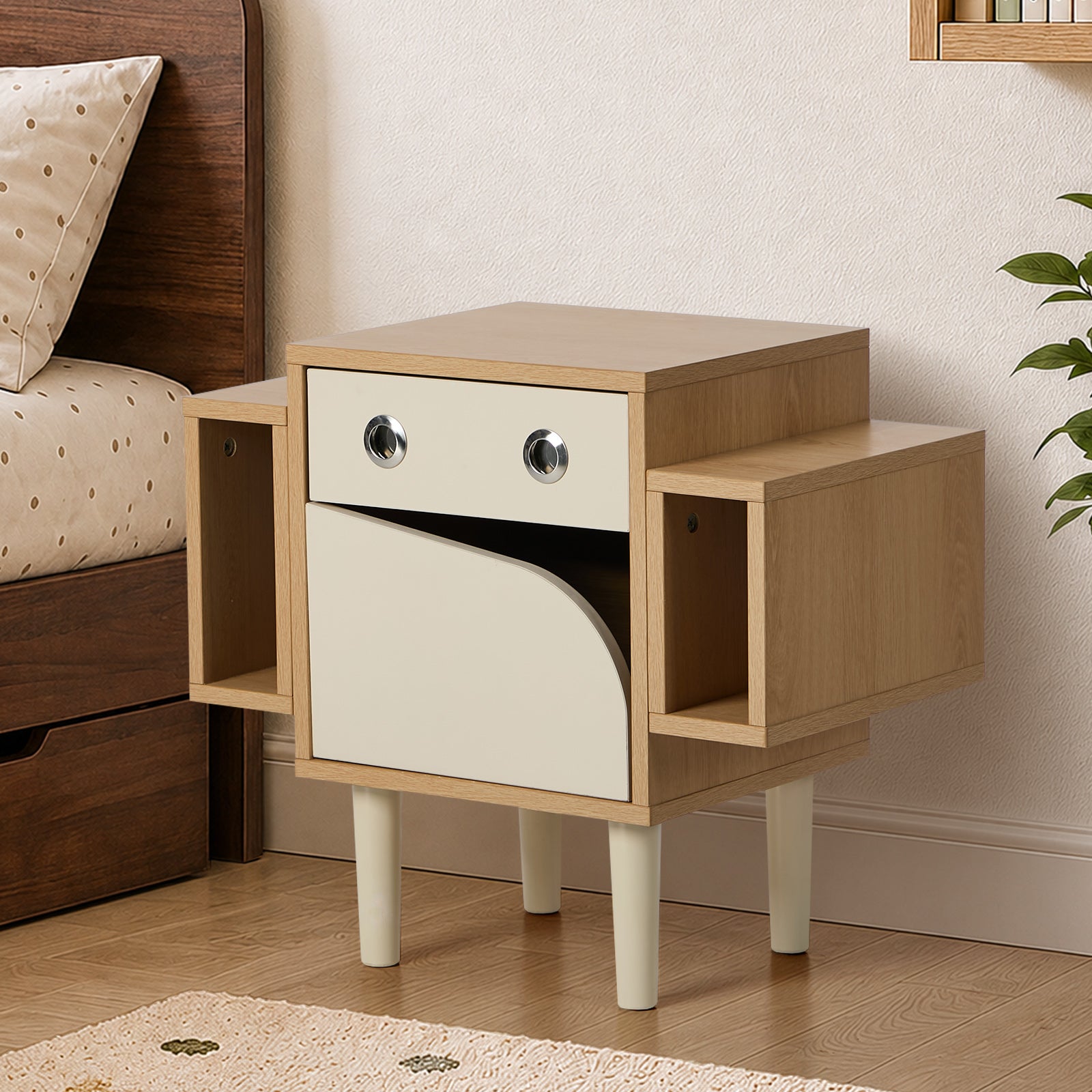Oikiture Kids Robot Bedside Table Nightstand With Drawer Bedroom Storage Cabinet